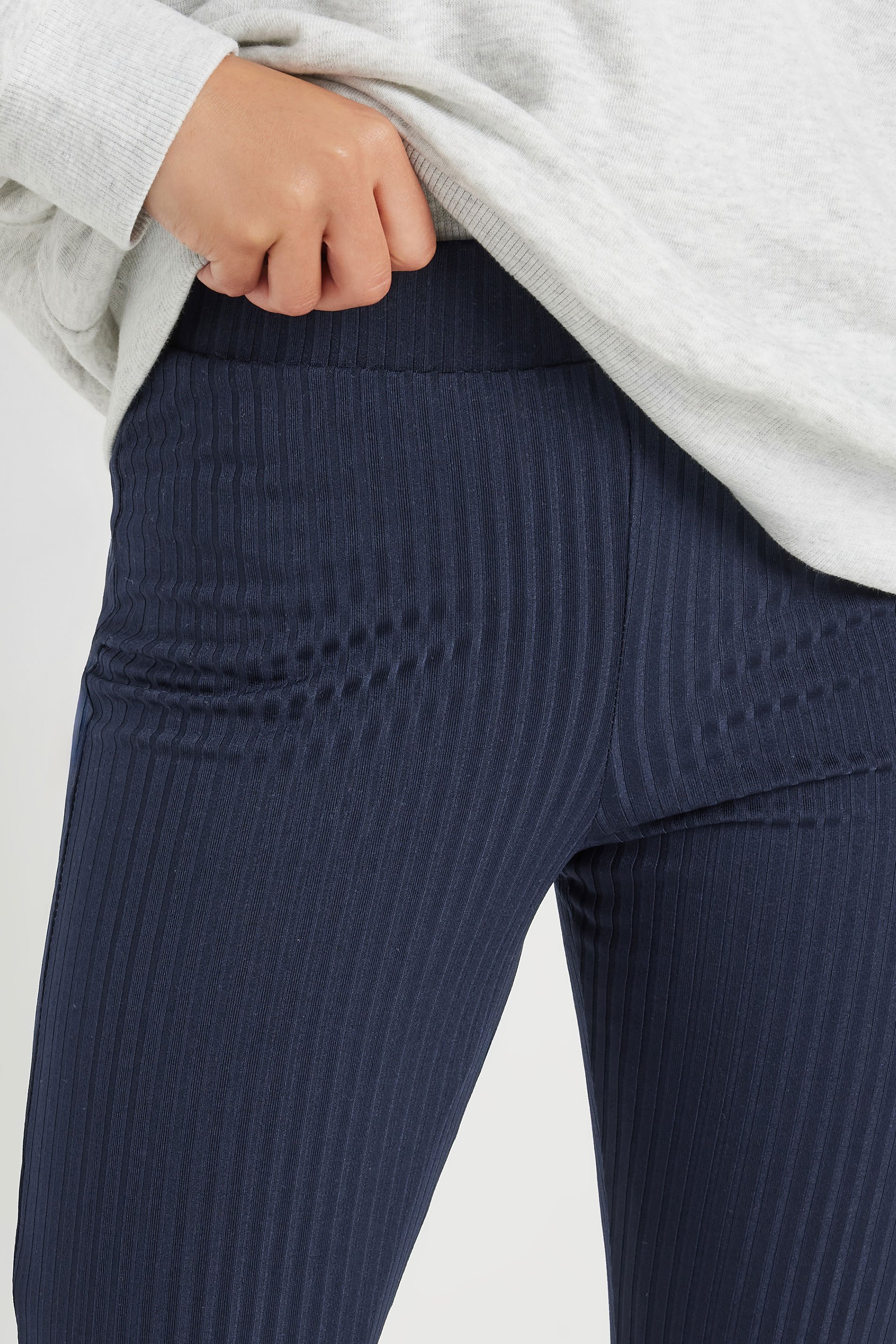 PixieGirl Petite Women's Navy Blue Ribbed Flared Trousers | PixieGirl 4