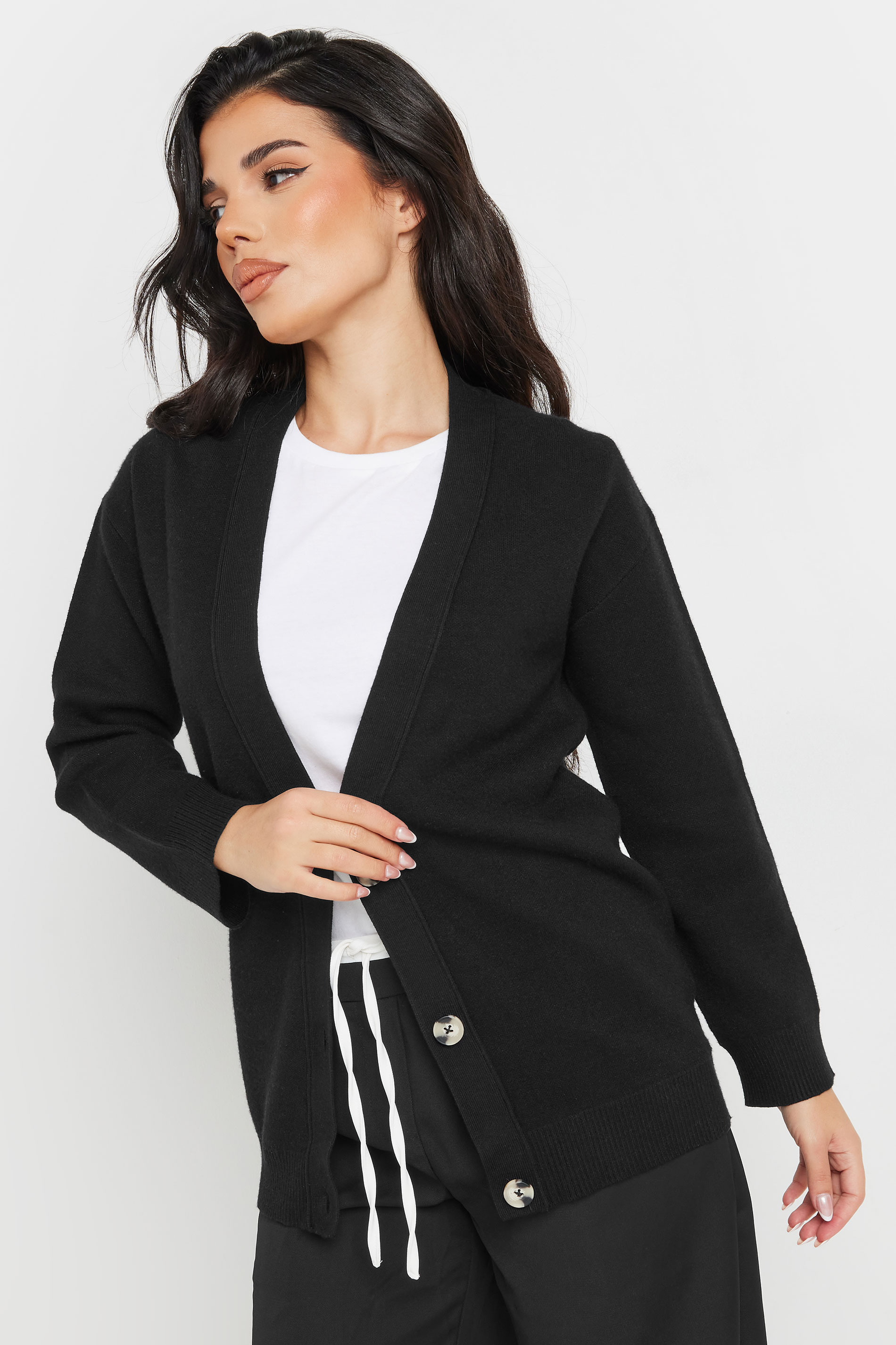 PixieGirl Petite Women's Black V-Neck Button Cardigan | PixieGirl 4