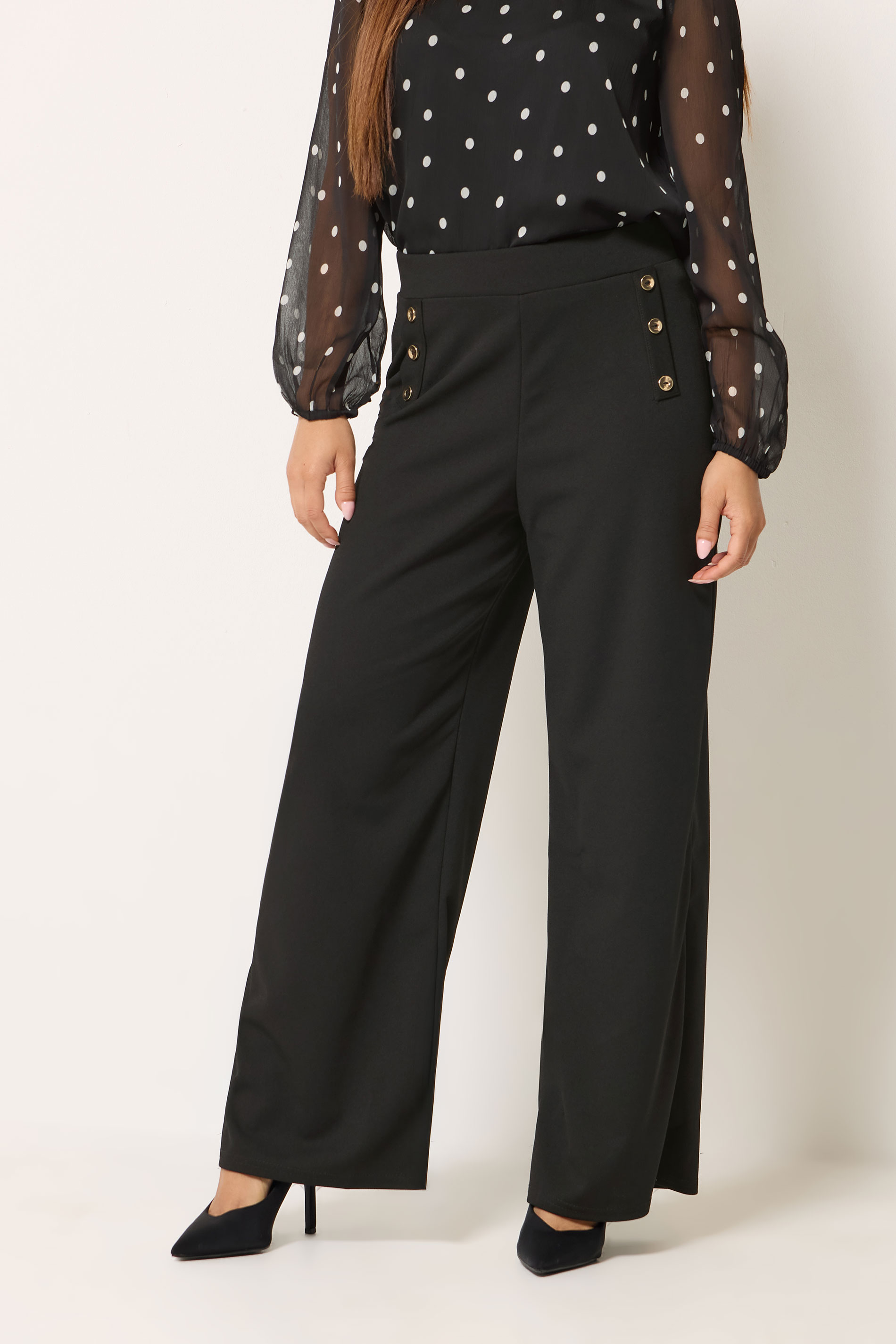 M&Co Petite Black Military Button Trousers | M&Co 3