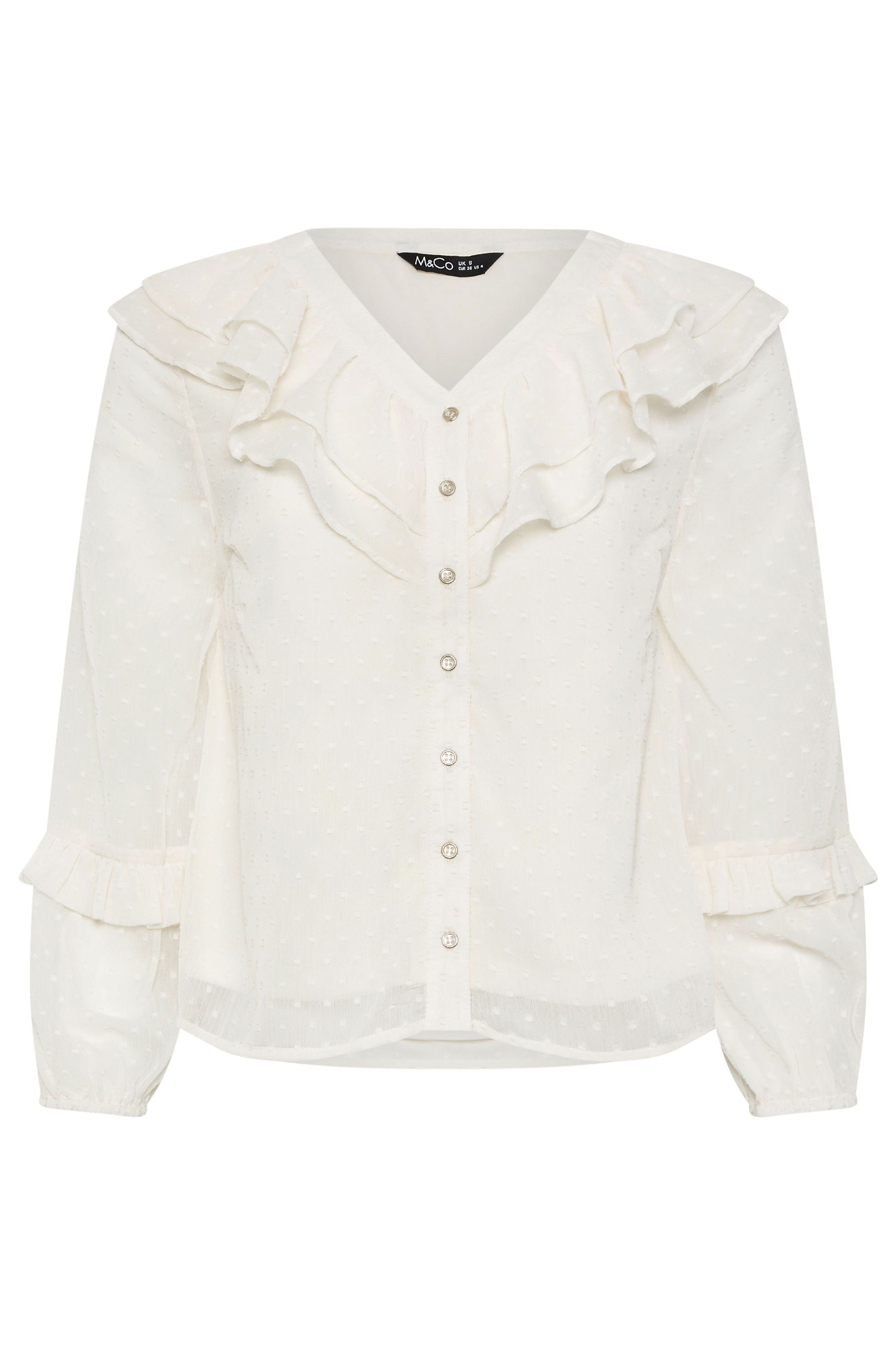 M&Co Petite Ivory White Dobby Ruffle Blouse | M&Co 7