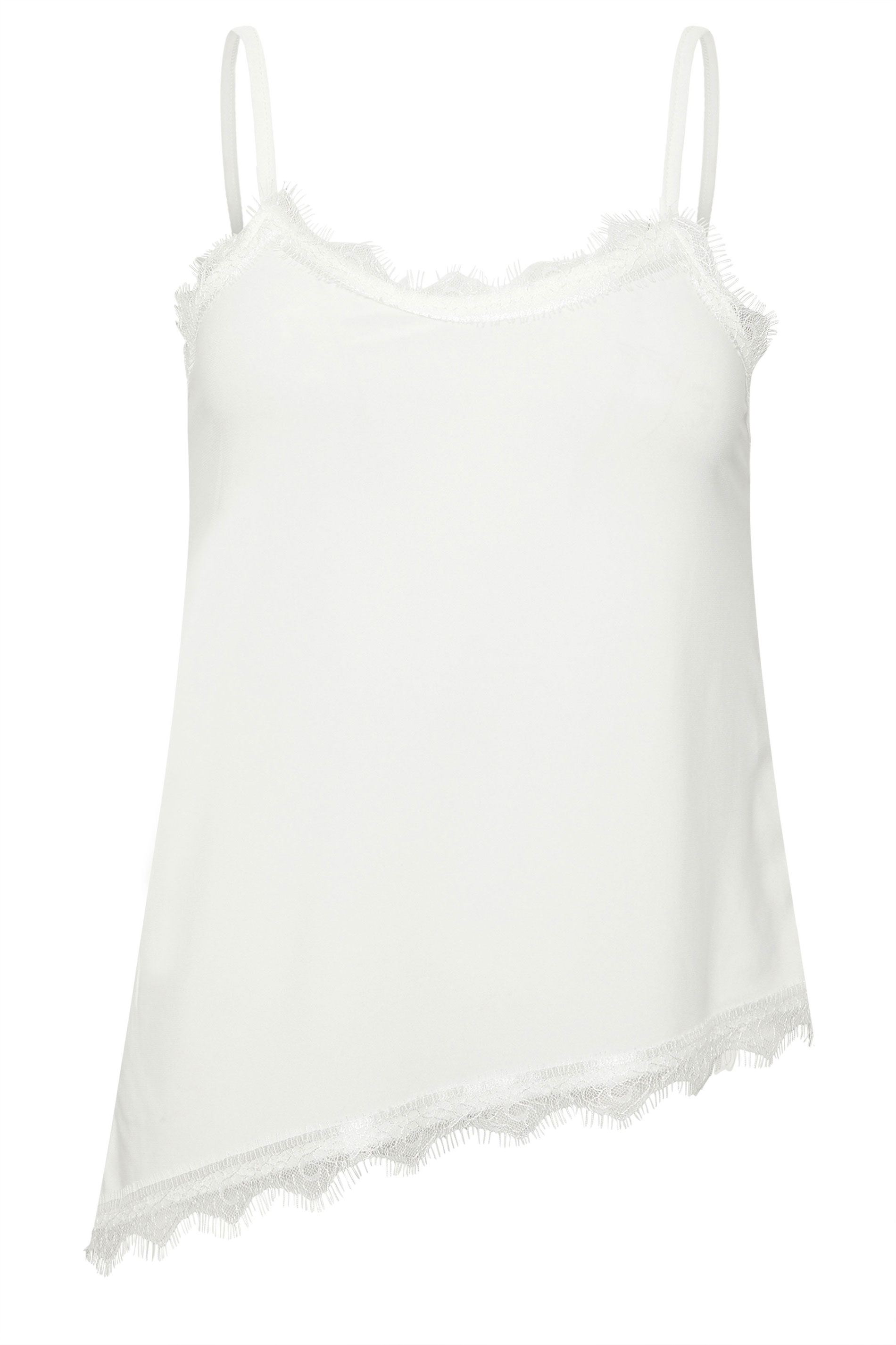 PixieGirl Petite Women's White Lace Trim Asymmetric Vest Top | PixieGirl 6