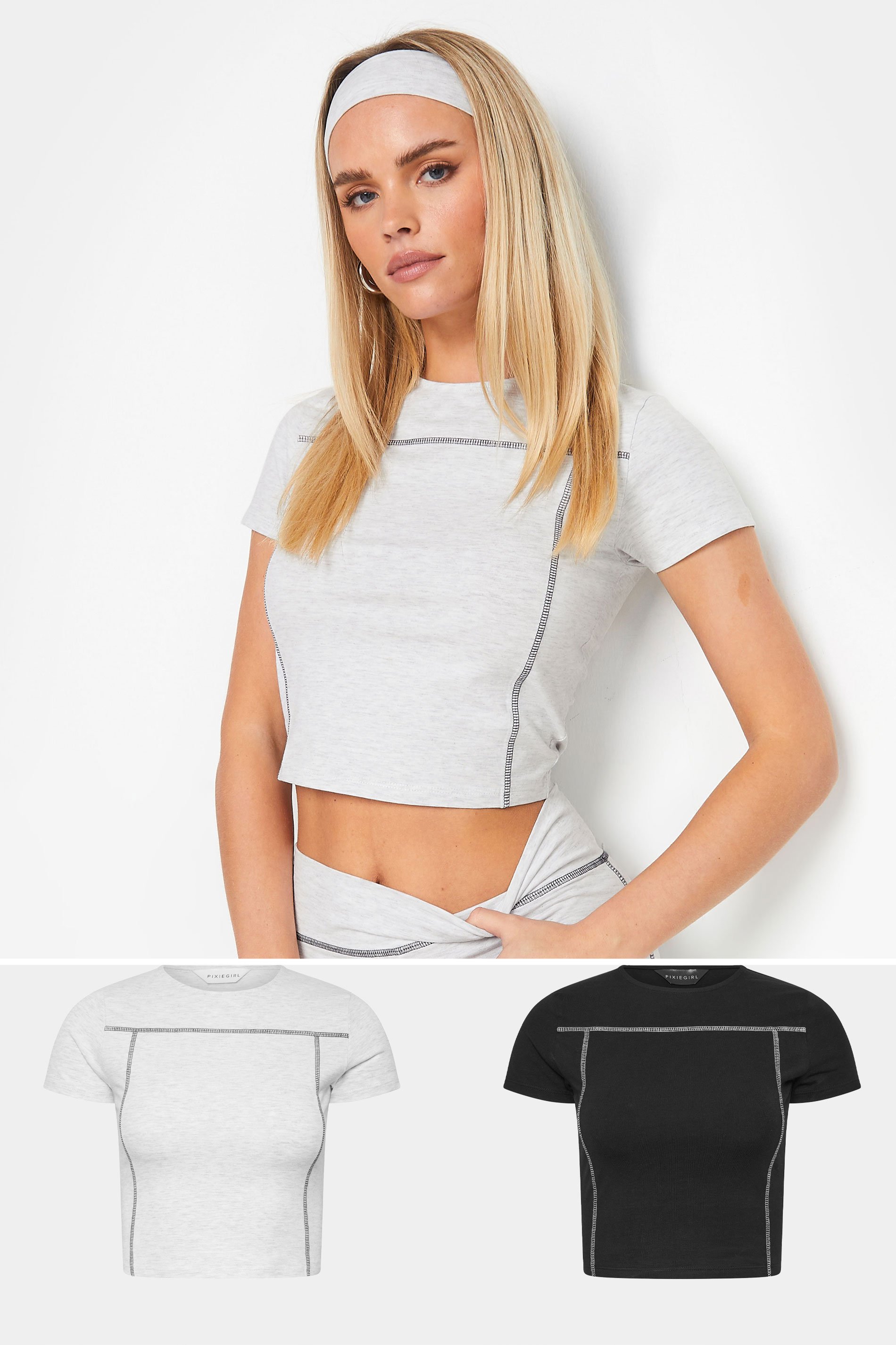 PixieGirl Petite Women's 2 PACK Black & Grey Contrast Stitch Top | PixieGirl 1