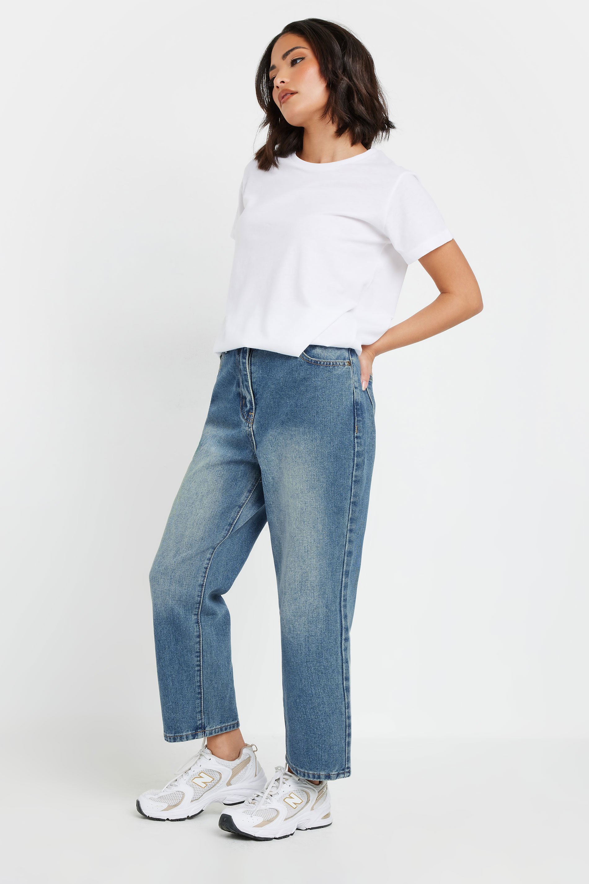 PixieGirl Petite Women's Blue Denim Ankle Grazer Straight Leg Jeans | PixieGirl 1