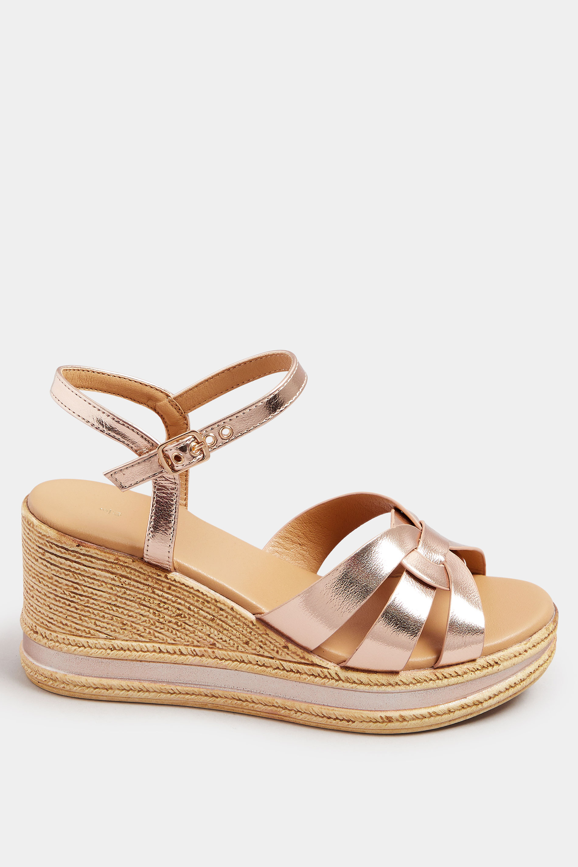 Rose Gold Faux Leather Wedge Sandals In Extra Wide Fit | Yours Clothing 3