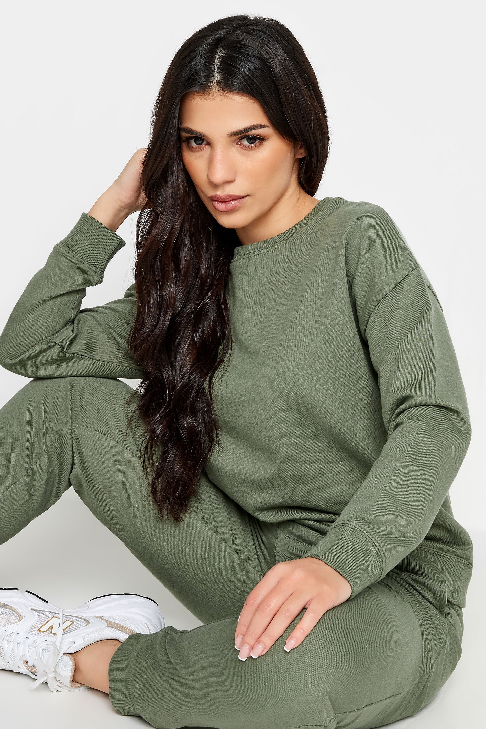 PixieGirl Petite Womens Sage Green Crew Neck Sweatshirt | PixieGirl 4