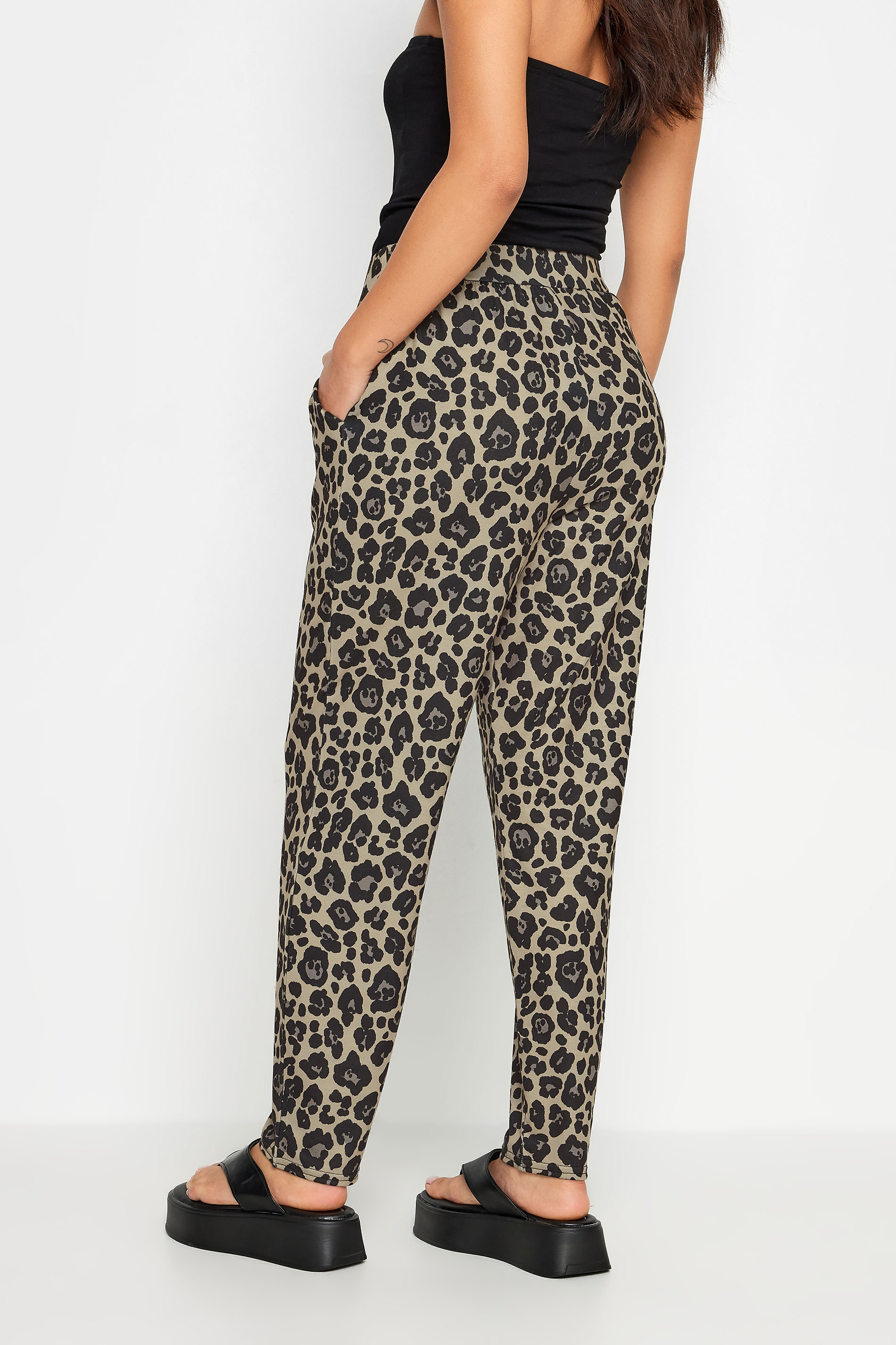 PixieGirl Petite Womens Brown Leopard Print Harem Trousers | PixieGirl 2