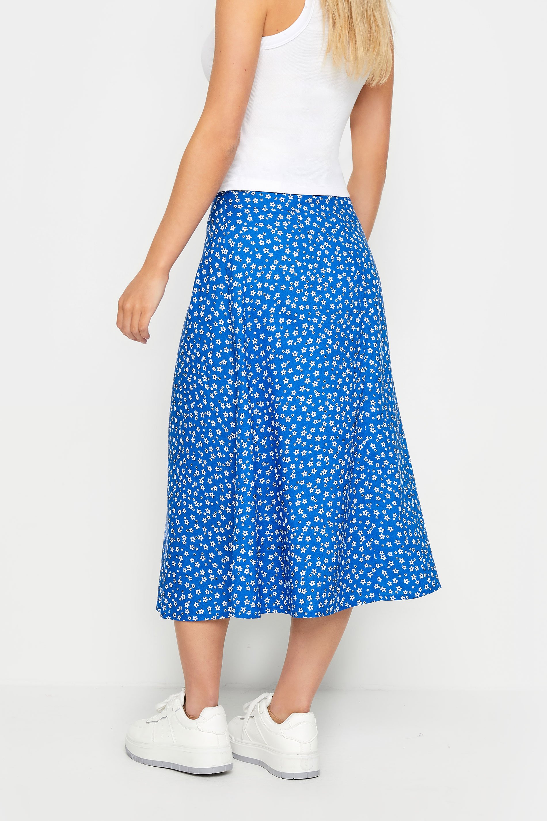 PixieGirl Petite Women's Blue Ditsy Floral Print Midi Skirt | PixieGirl 3