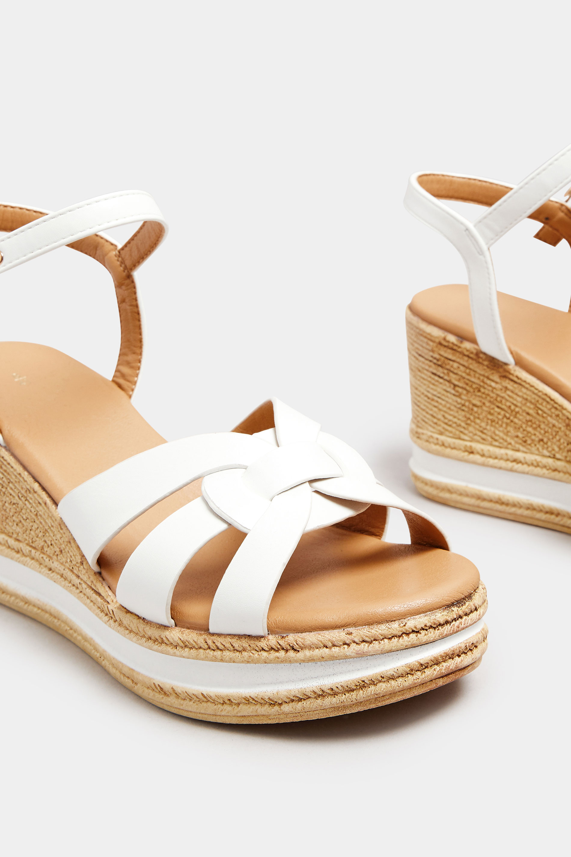White Faux Leather Wedge Sandals In Extra Wide Fit | Yours Clothing 5