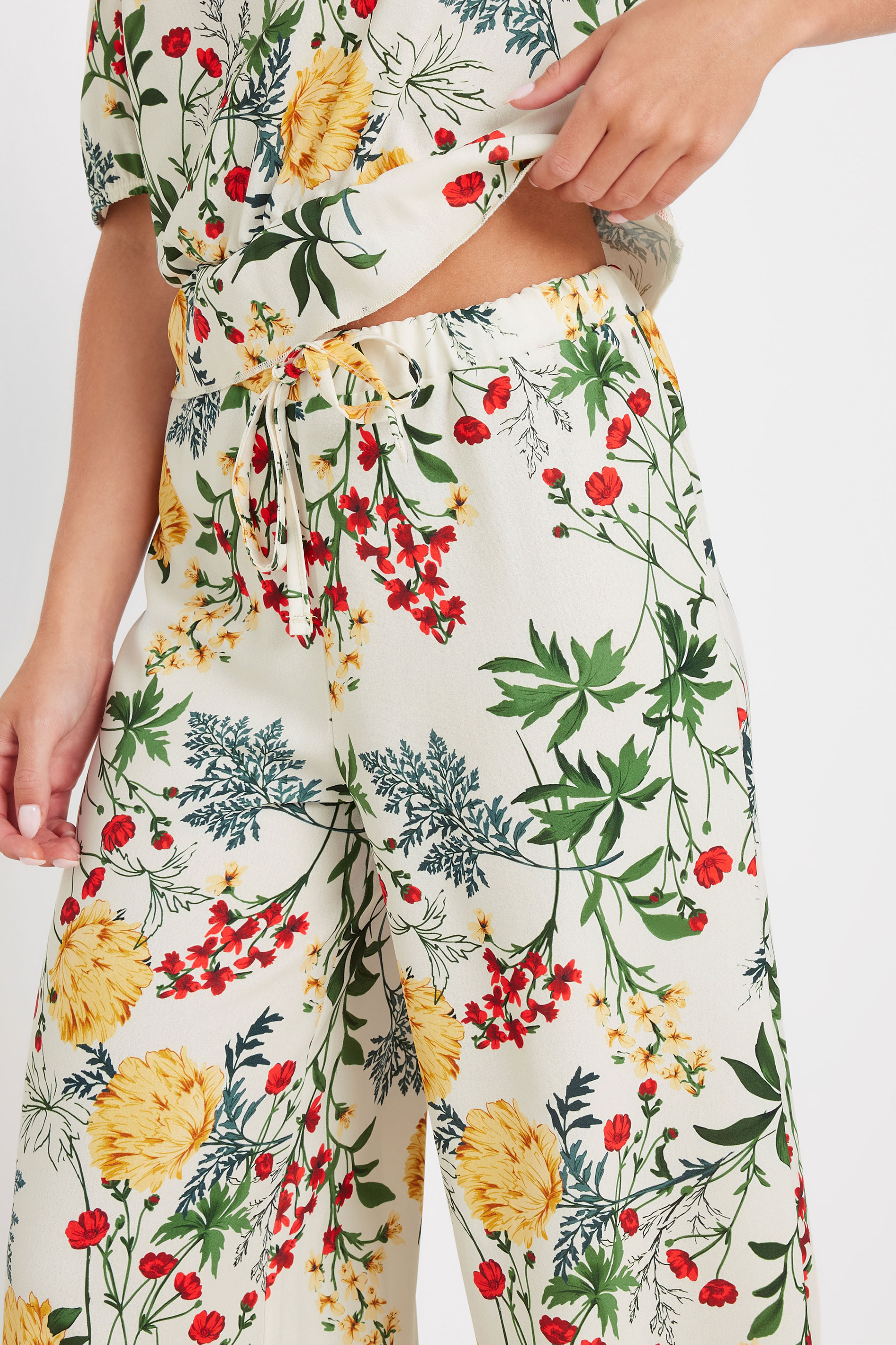 PixieGirl White Floral Print Wide Leg Trousers | PixieGirl 4
