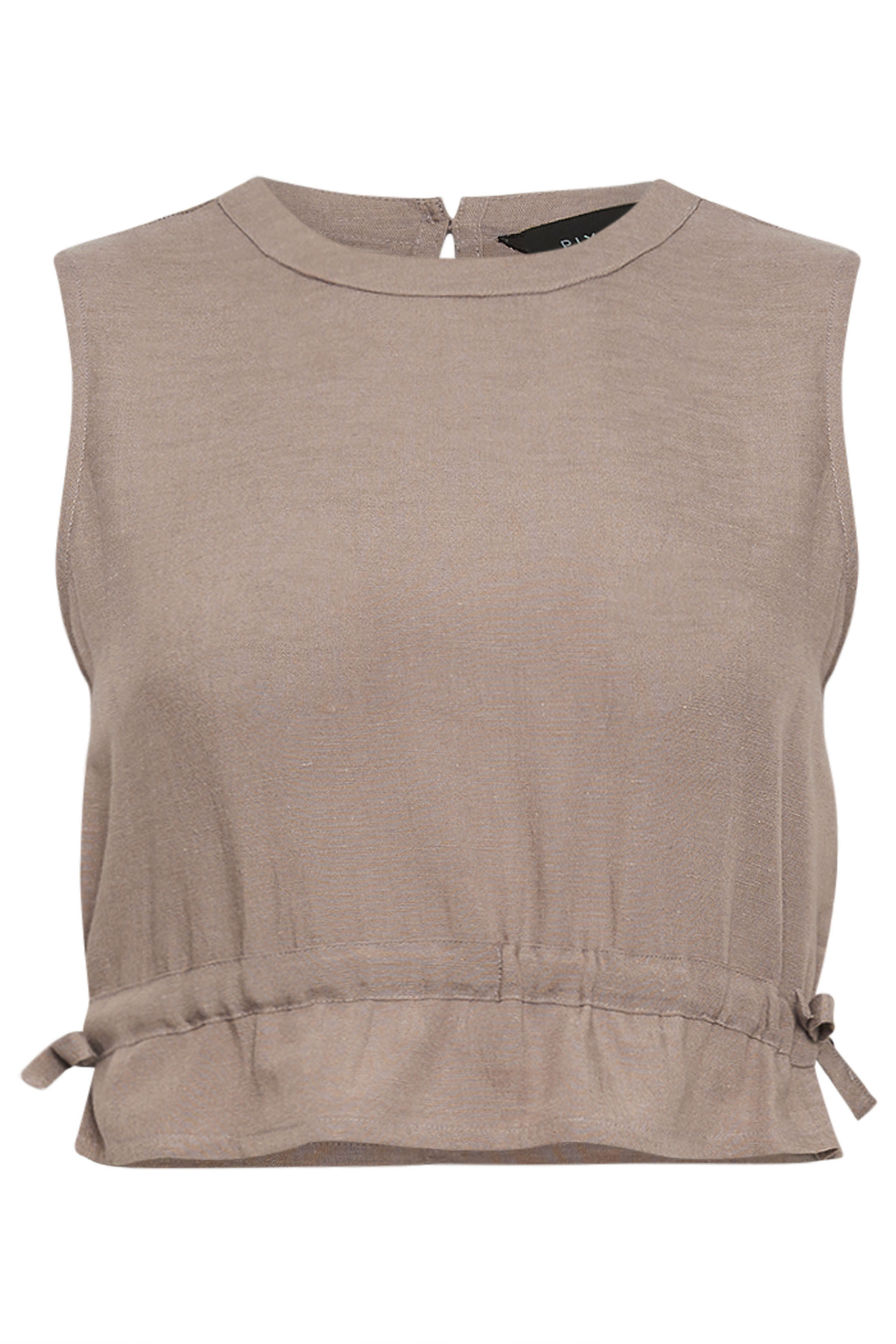PixieGirl Petite Women's Mocha Brown Linen Tie Hem Crop Top | PixieGirl 5