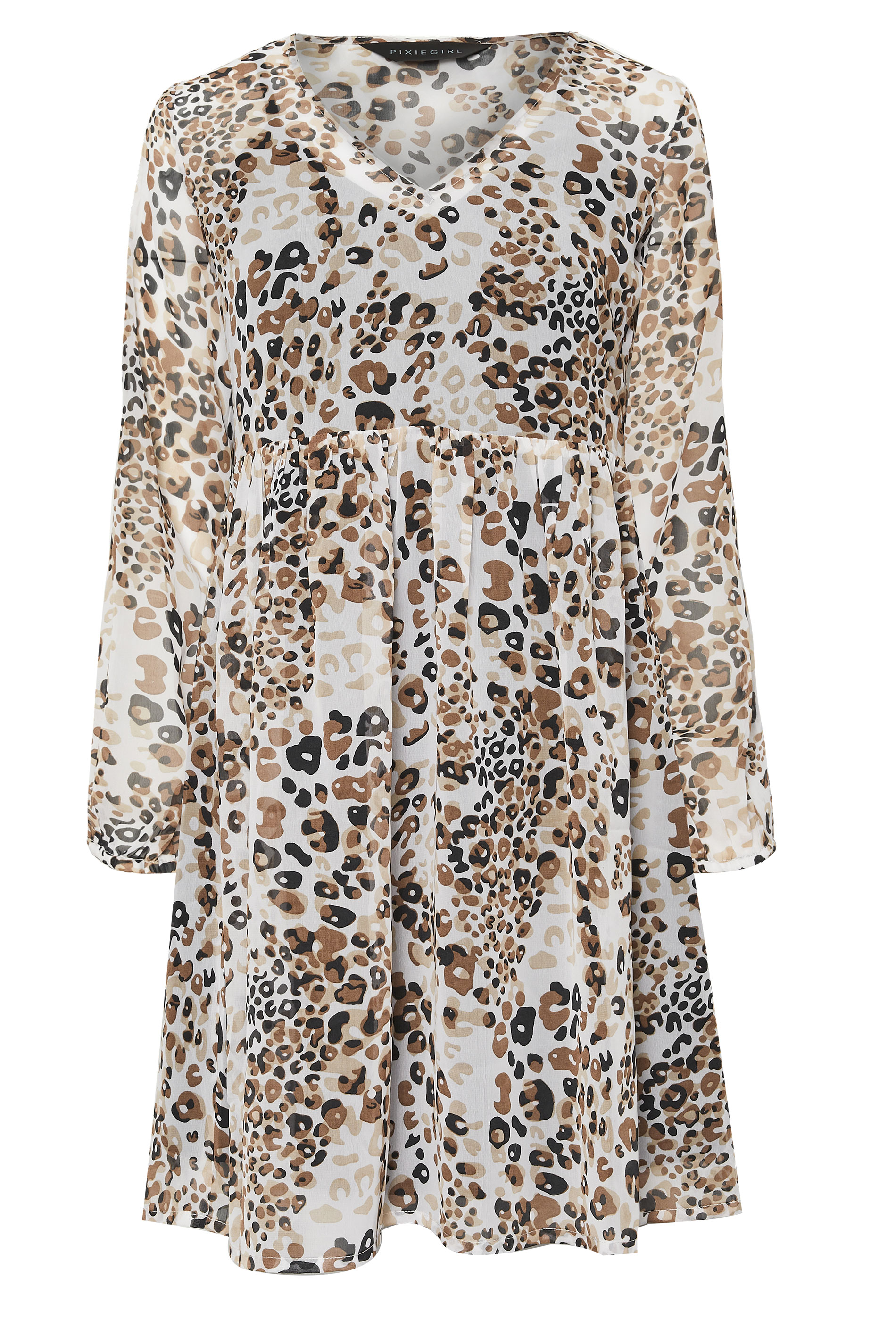 PixieGirl Petite Women's Brown Leopard Print Smock Mini Dress | PixieGirl 6