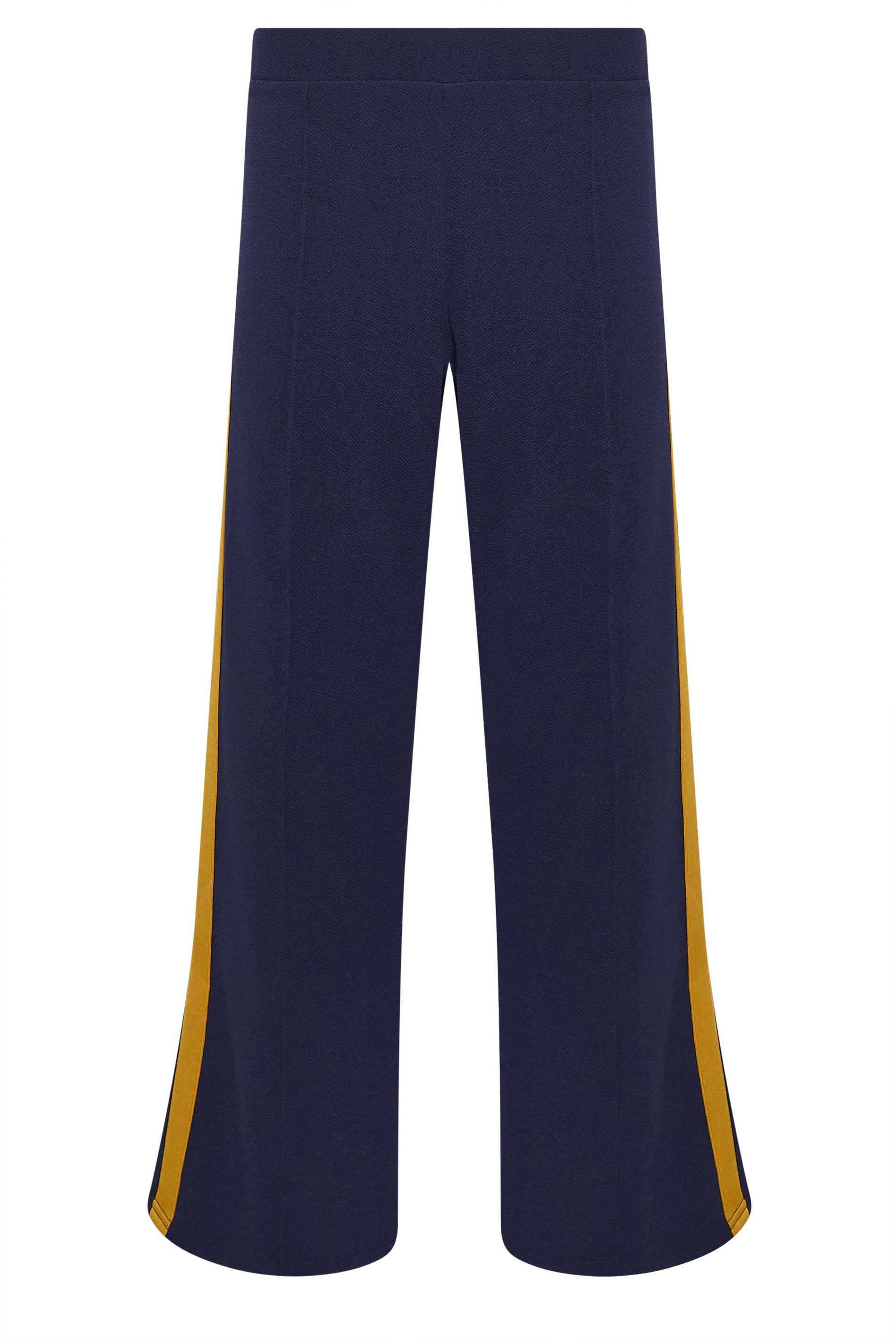 PixieGirl Petite Women's Navy Blue & Yellow Side Stripe Trousers | PixieGirl 5