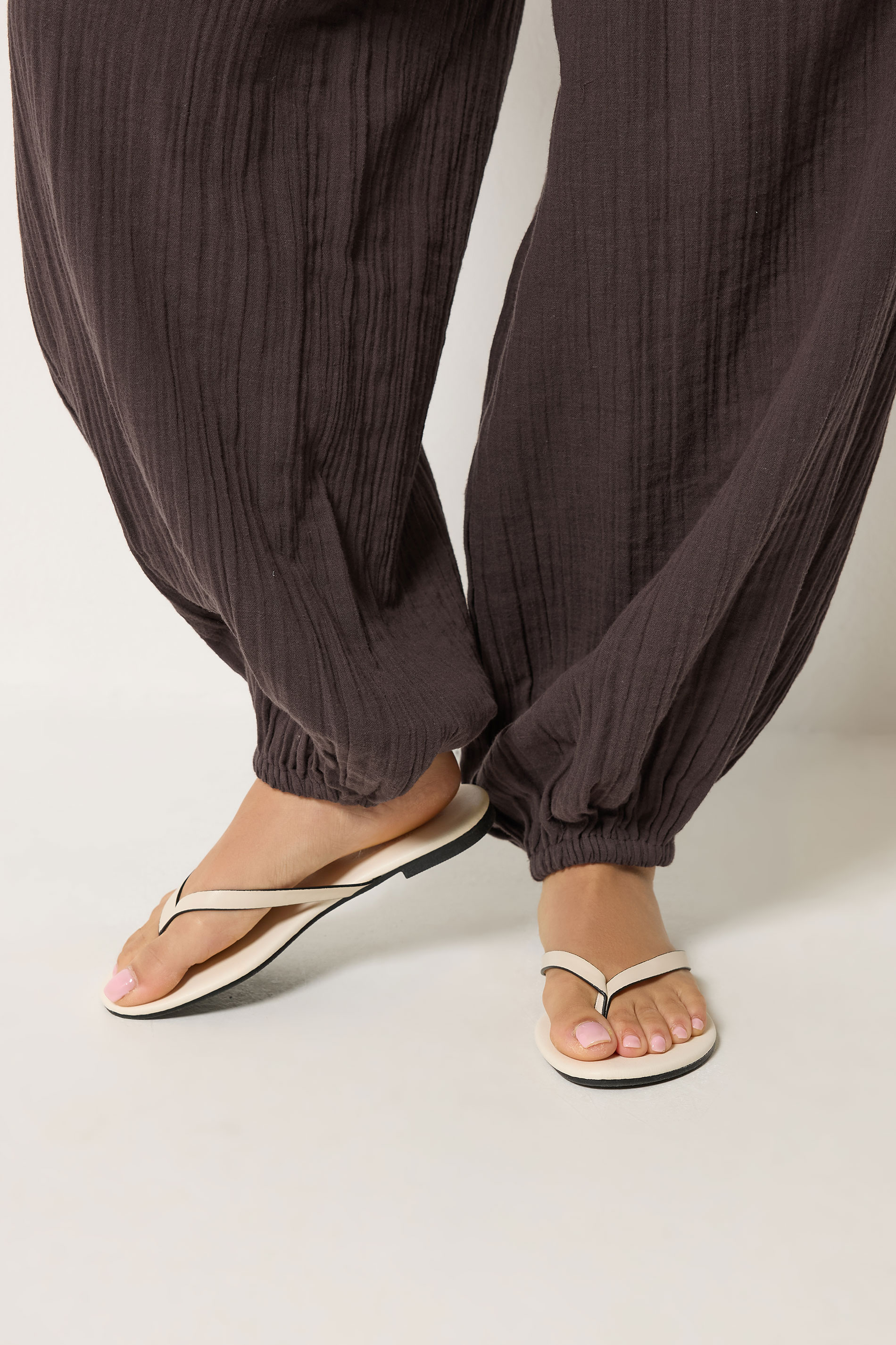 PixieGirl Petite Women's Chocolate Brown Cheesecloth Cotton Balloon Trousers | PixieGirl 4