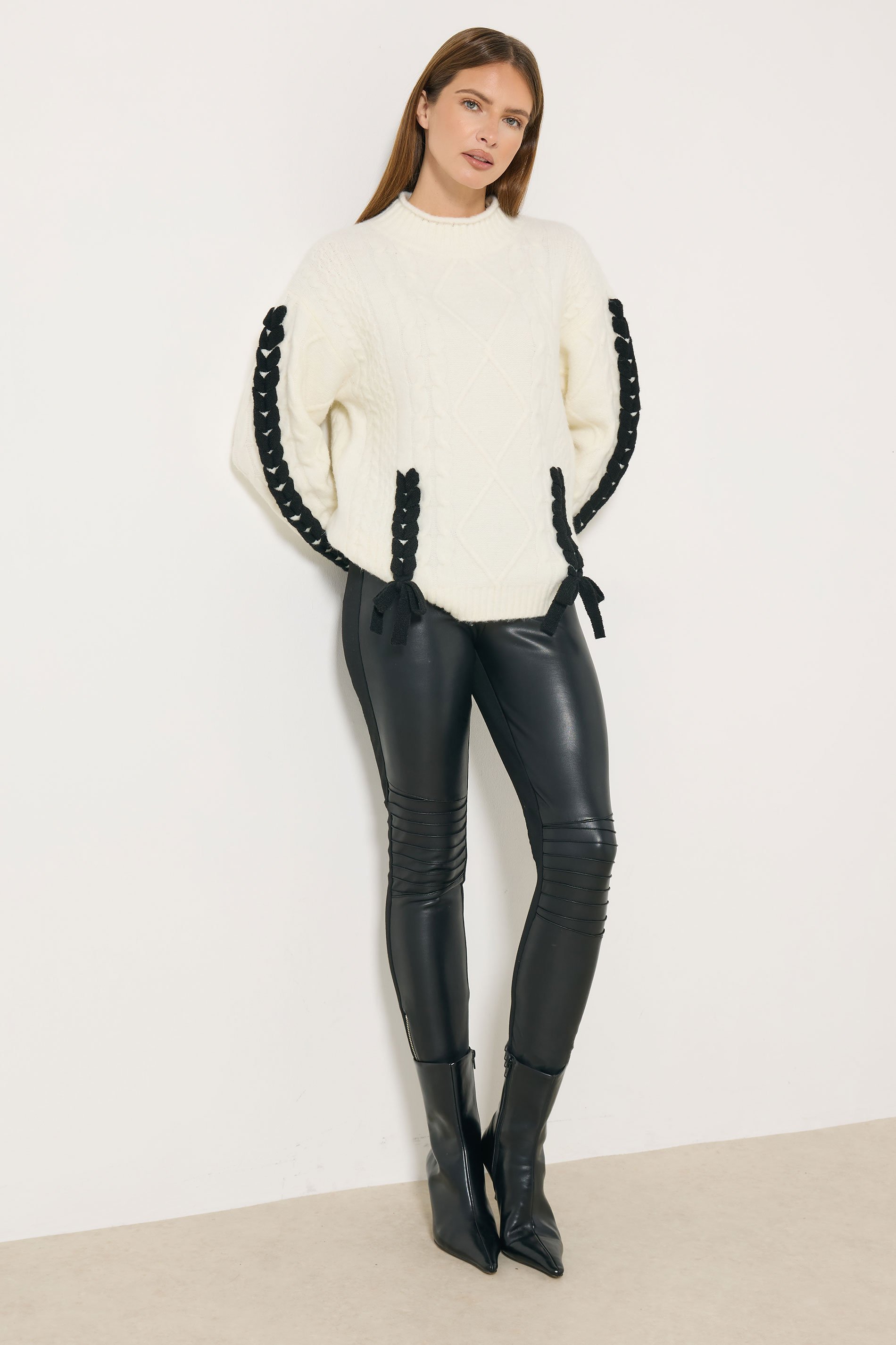 STAR Ivory White Contrast Trim Cable Knit Jumper | StarByJM 2