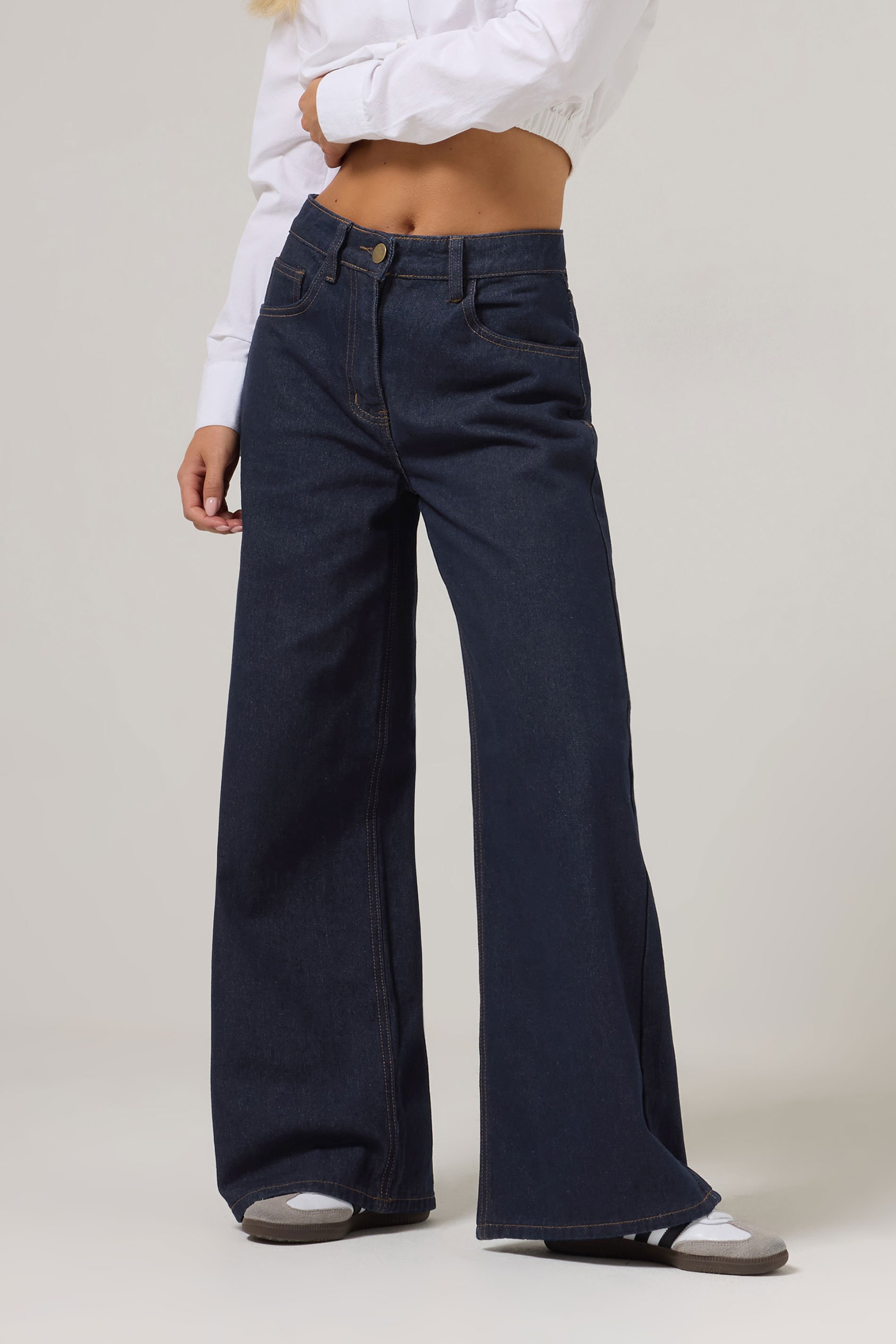PixieGirl Petite Women's Indigo Blue Non-Stretch Wide Leg Jeans | PixieGirl 2