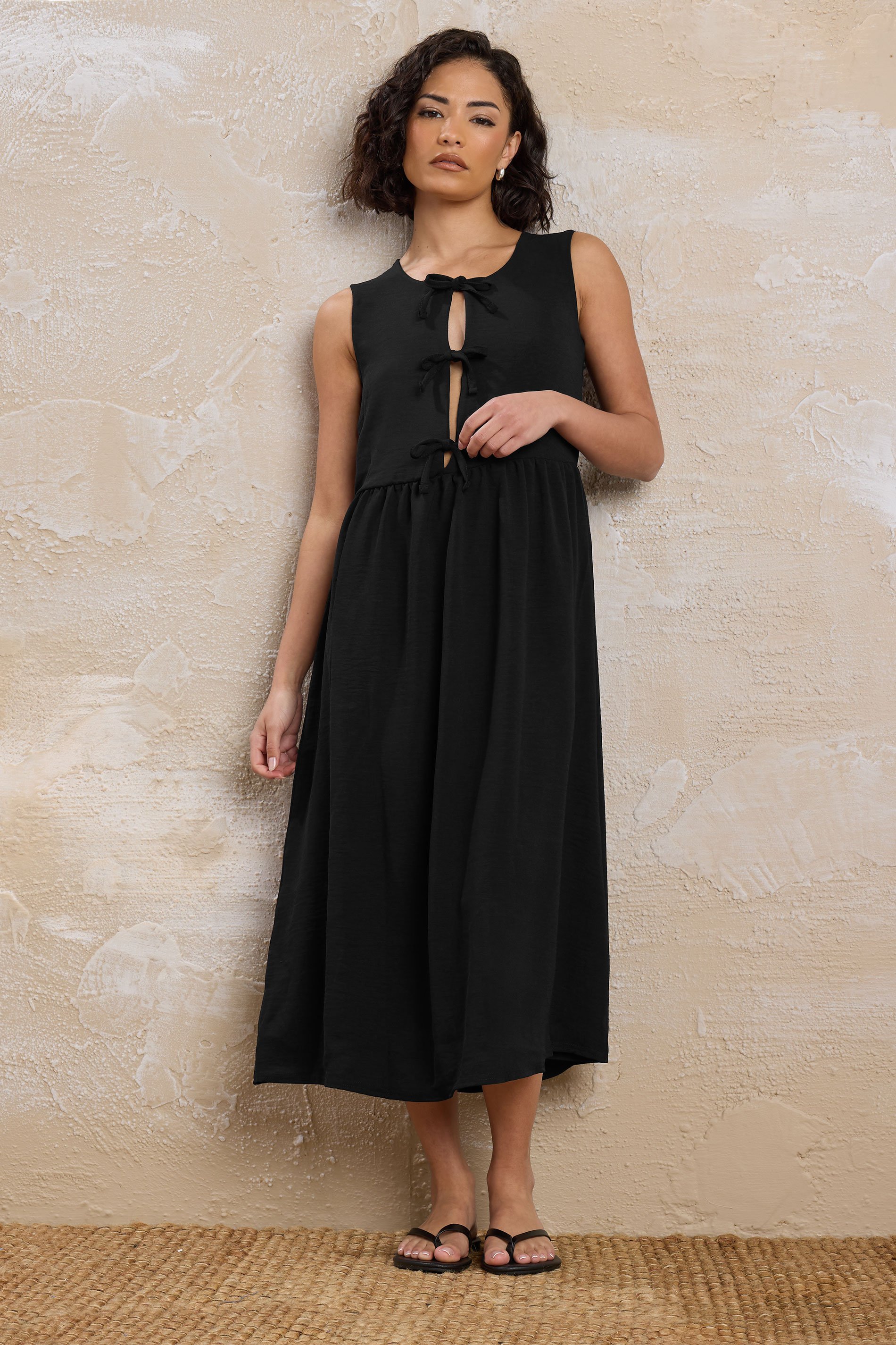 PixieGirl Black Tie Front Midi Dress | PixieGirl 1