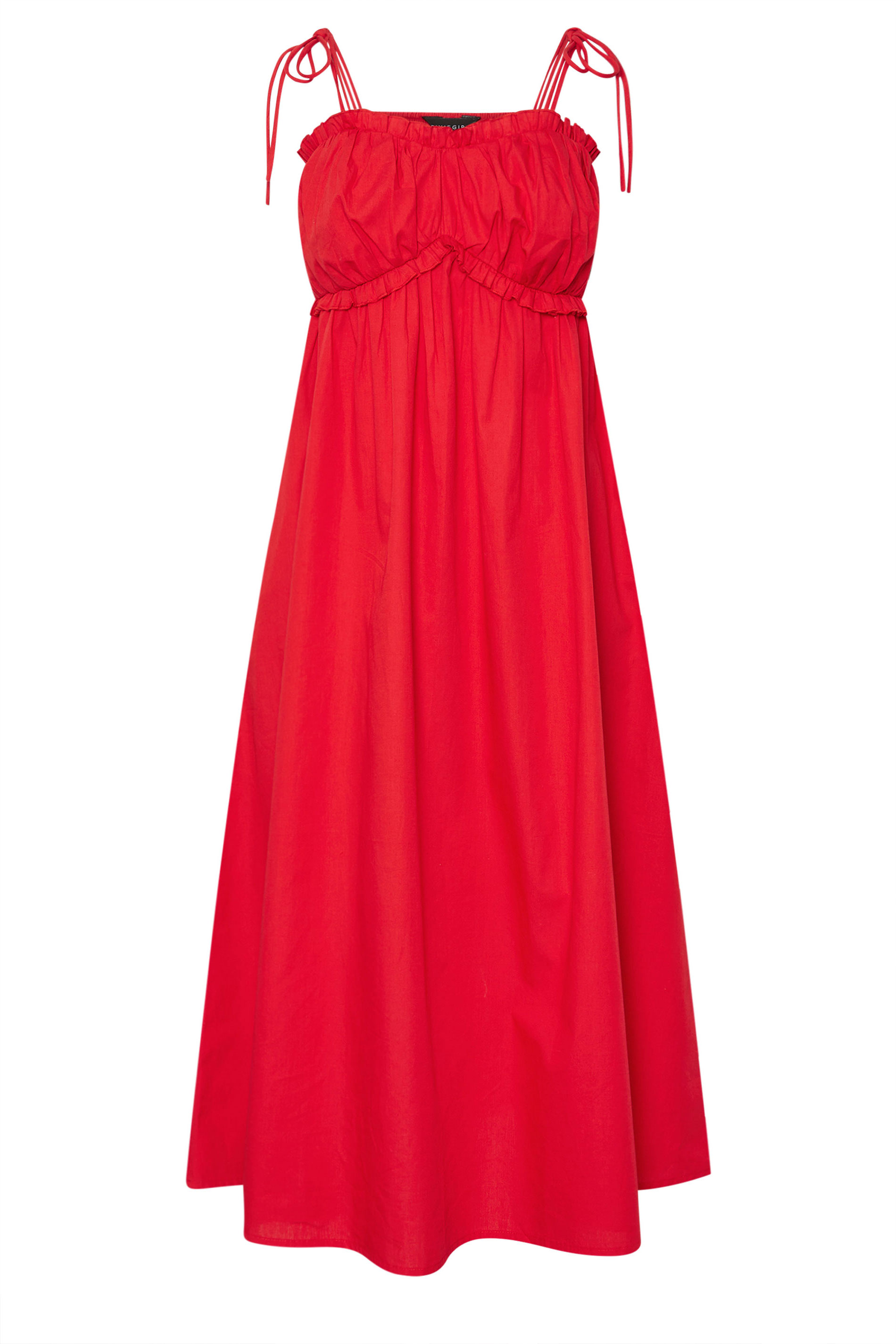 PixieGirl Petite Women's Red Cotton Frill Bust Tie Dress | PixieGirl 5