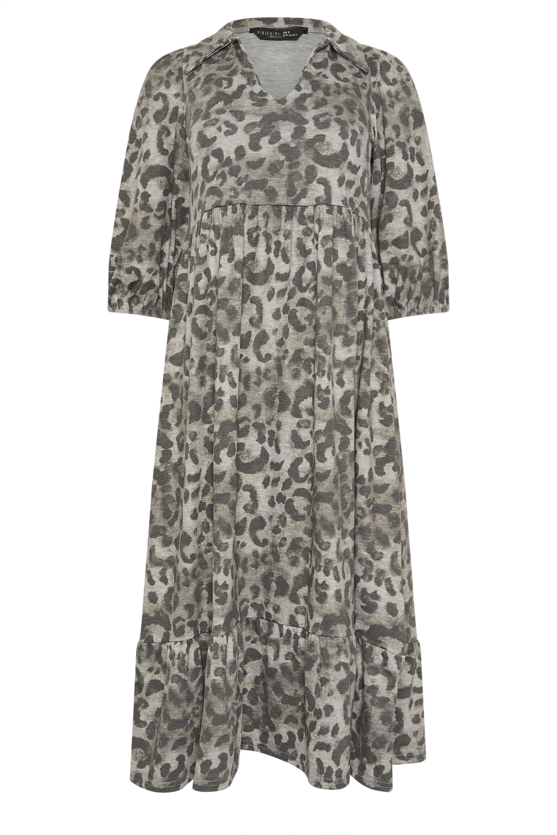 PixieGirl Petite Women's Grey Animal Print Collar Midaxi Dress | PixieGirl 5