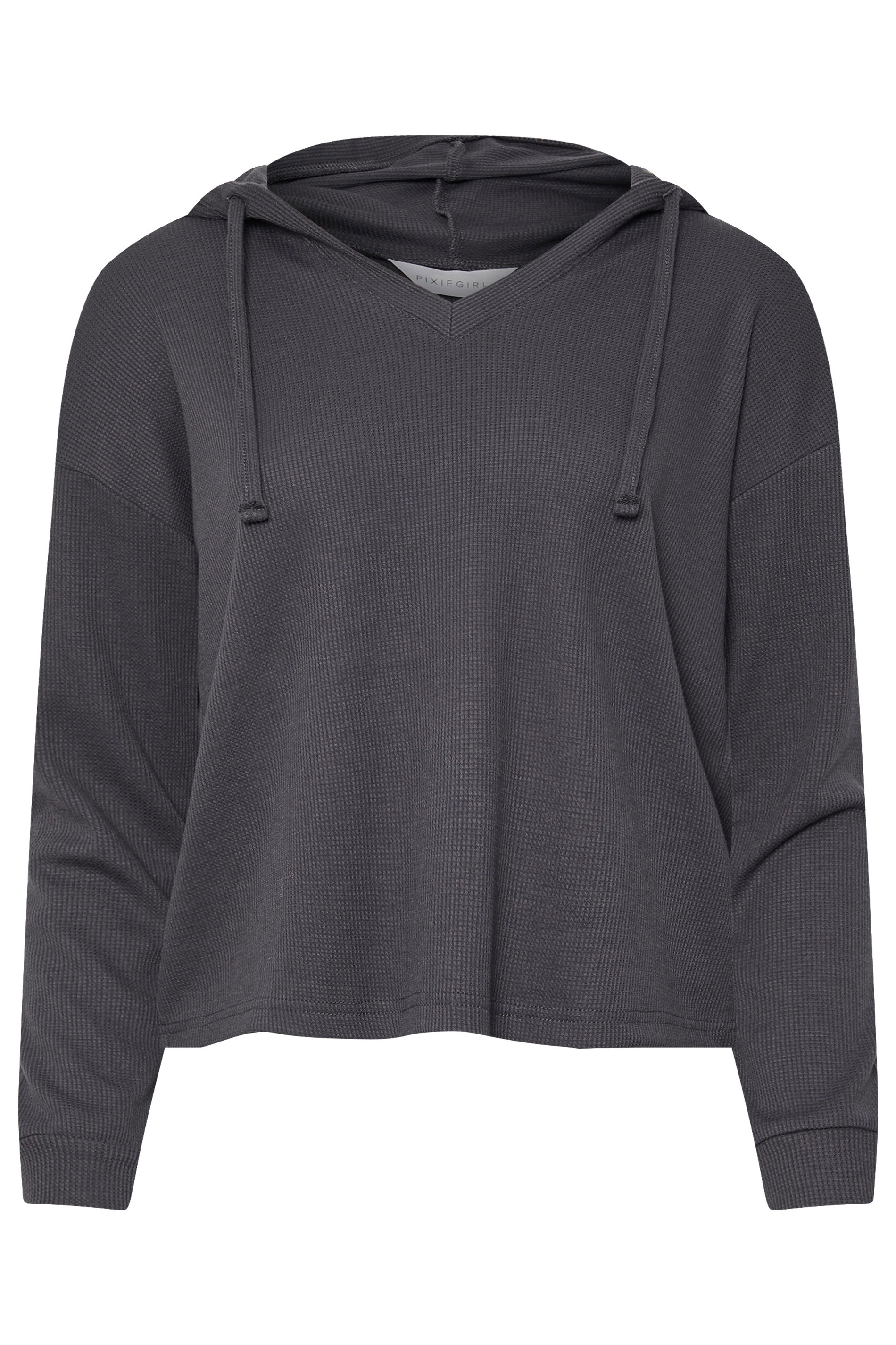 PixieGirl Petite Women's Charcoal Grey Waffle Lounge Hoodie | PixieGirl 6