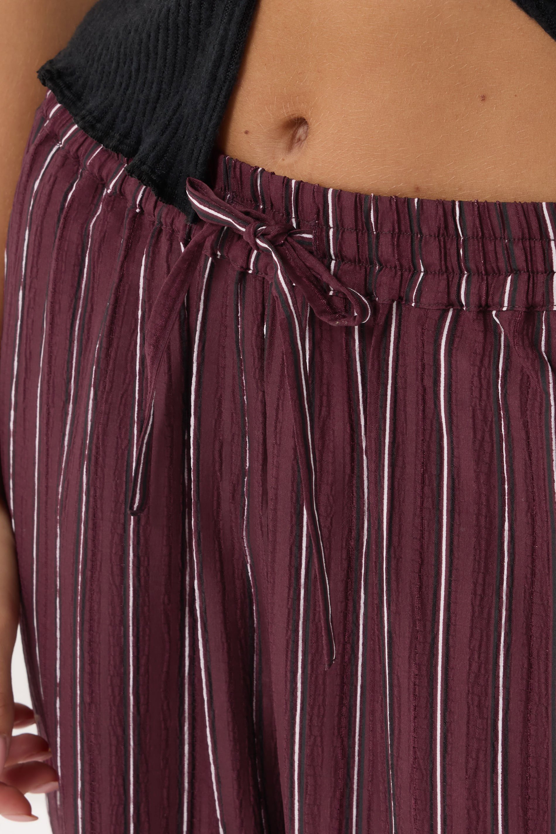 PixieGirl Petite Women's Burgundy Red Striped Tie Waist Trousers | PixieGirl 4