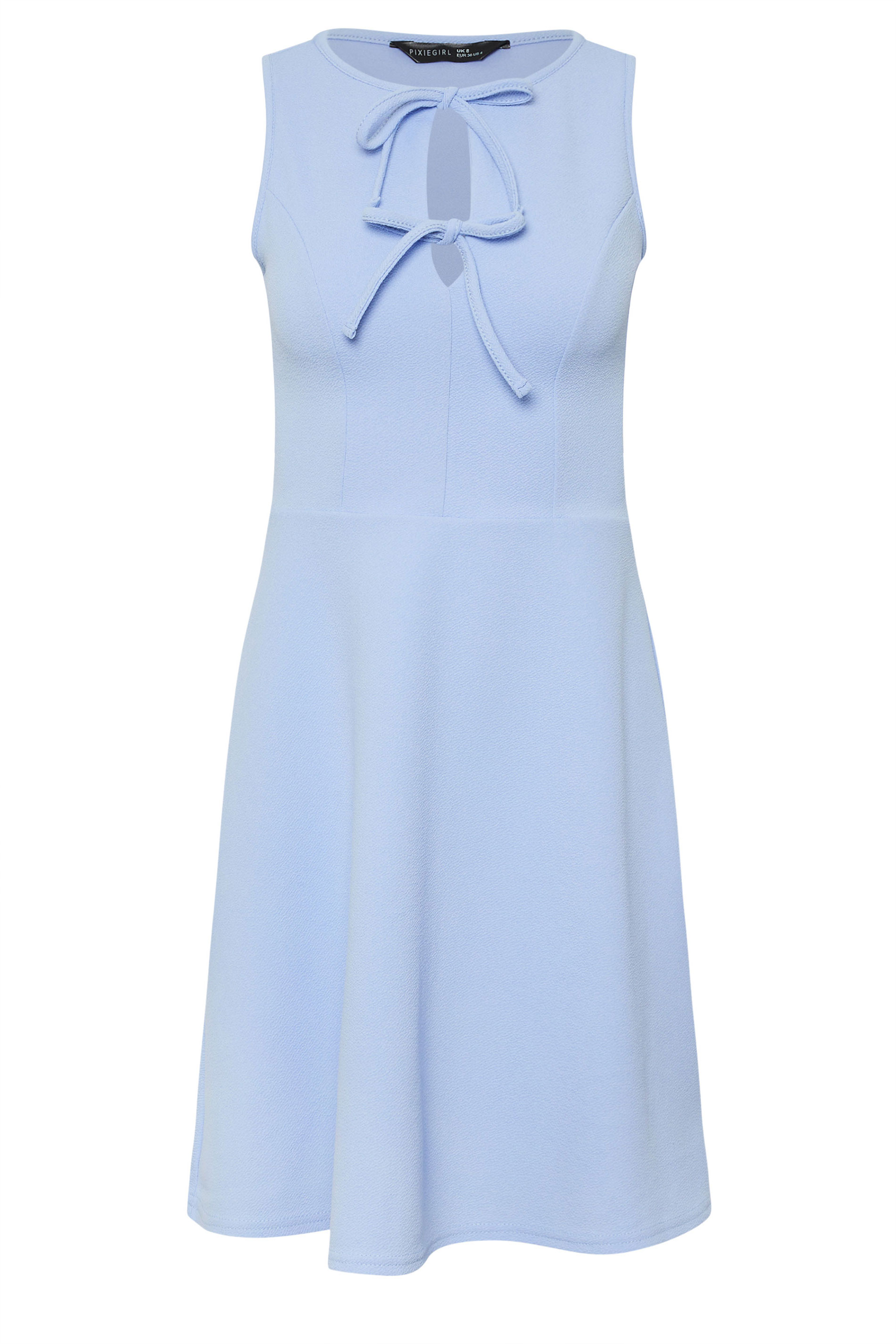 PixieGirl Petite Women's Light Blue Tie Front Full Mini Dress | PixieGirl 5