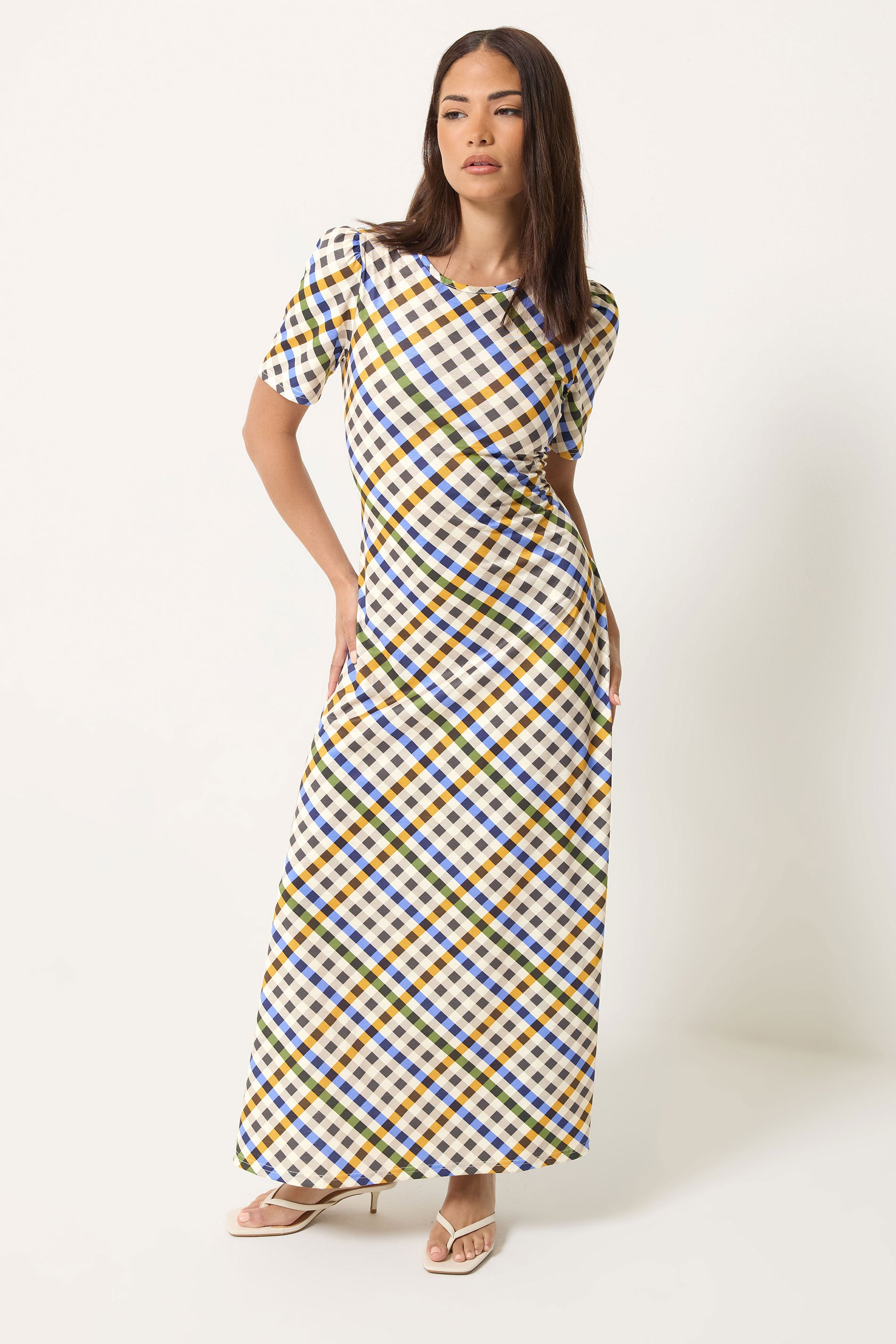 PixieGirl Petite Women's Blue Gingham Maxi Dress | PixieGirrl 3