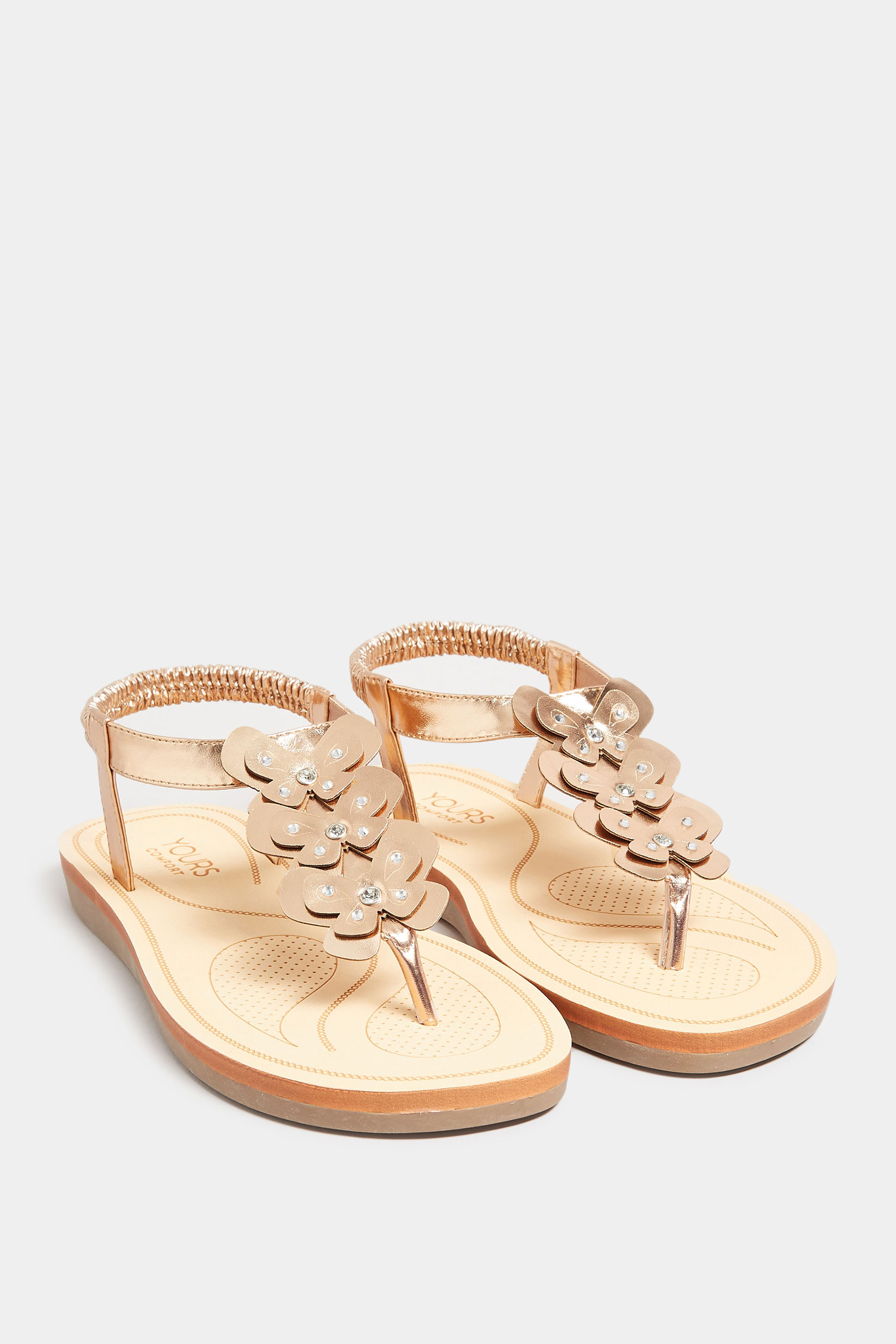 Rose Gold Diamante Butterfly Sandals In Extra Wide EEE Fit | Yours Clothing 2