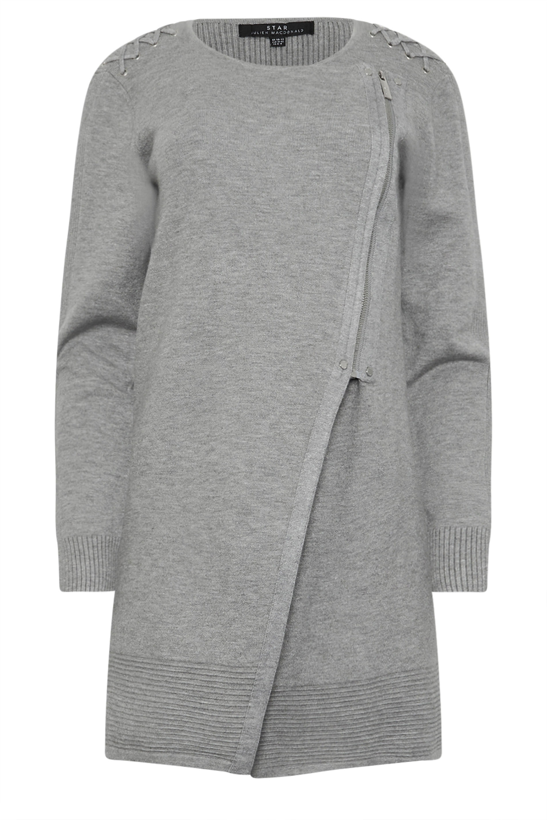STAR Grey Eyelet Detail Zip Cardigan | STAR x JM 9