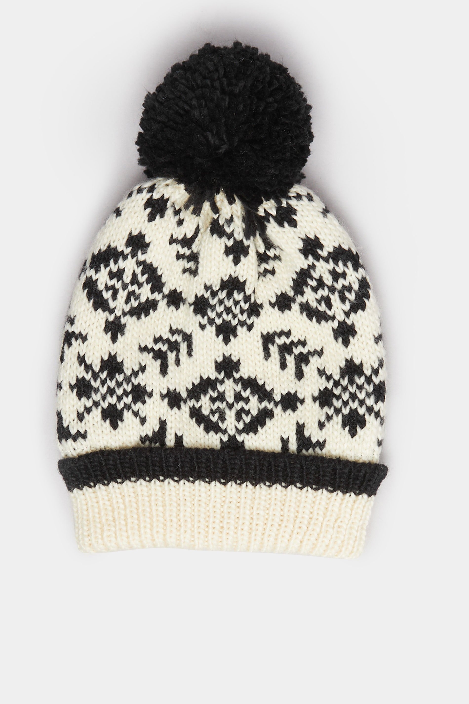 Ivory White Fairisle Pom Pom Bobble Hat | Yours Clothing 2