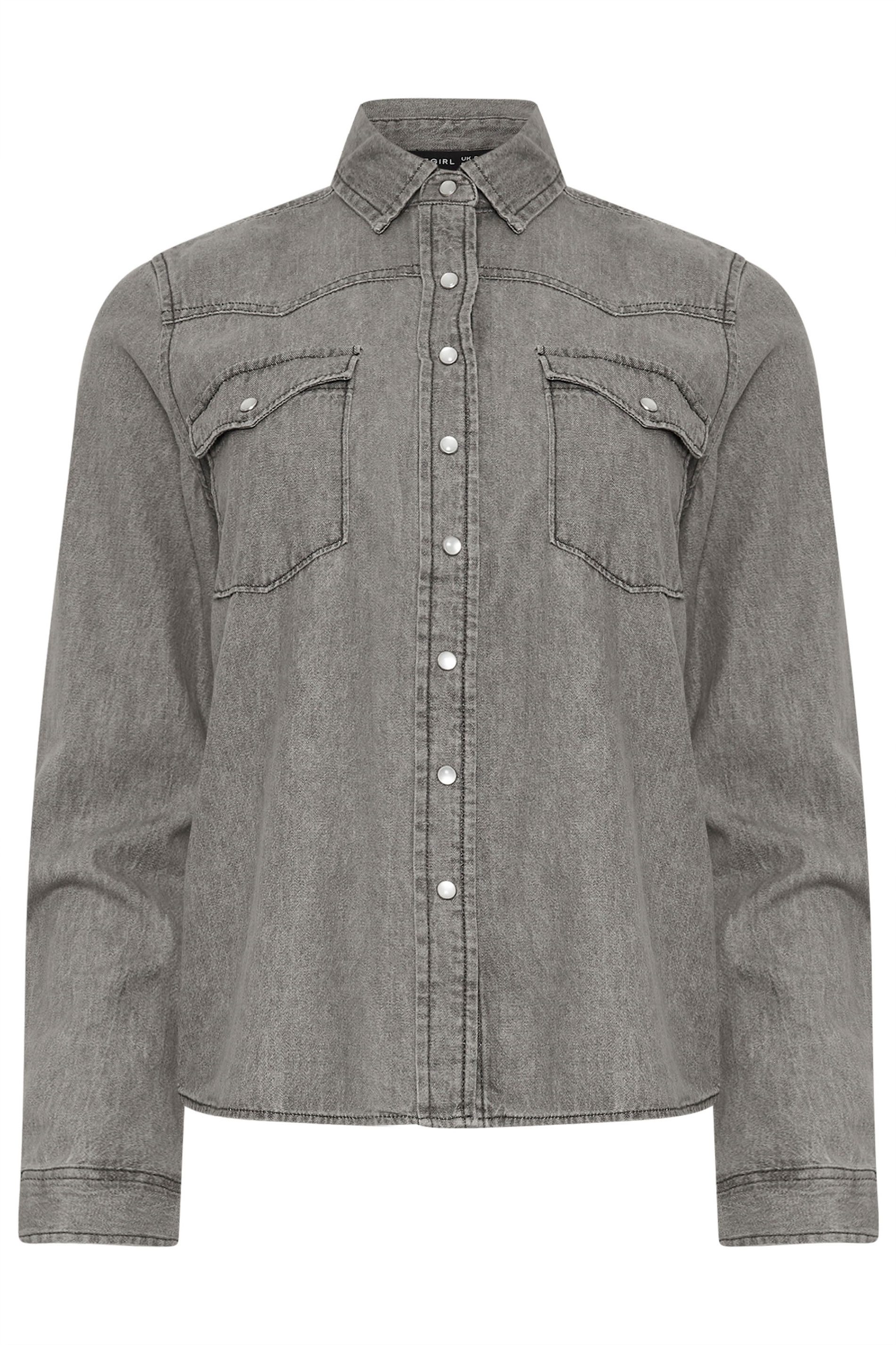 PixieGirl Petite Women's Charcoal Grey Washed Denim Shirt | PixieGirl 5