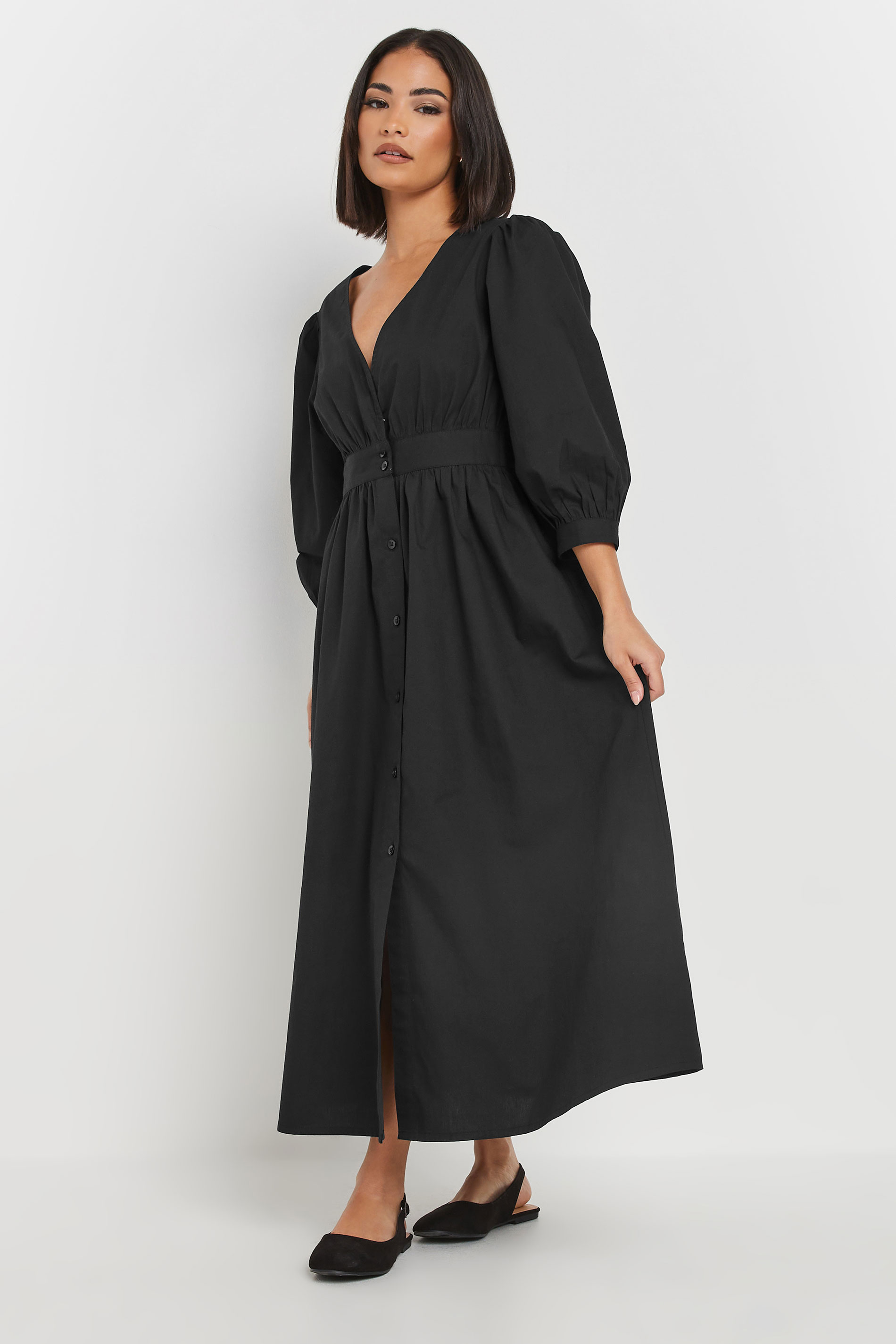 PixieGirl Petite Women's Black Button Midi Dress | PixieGirl 2