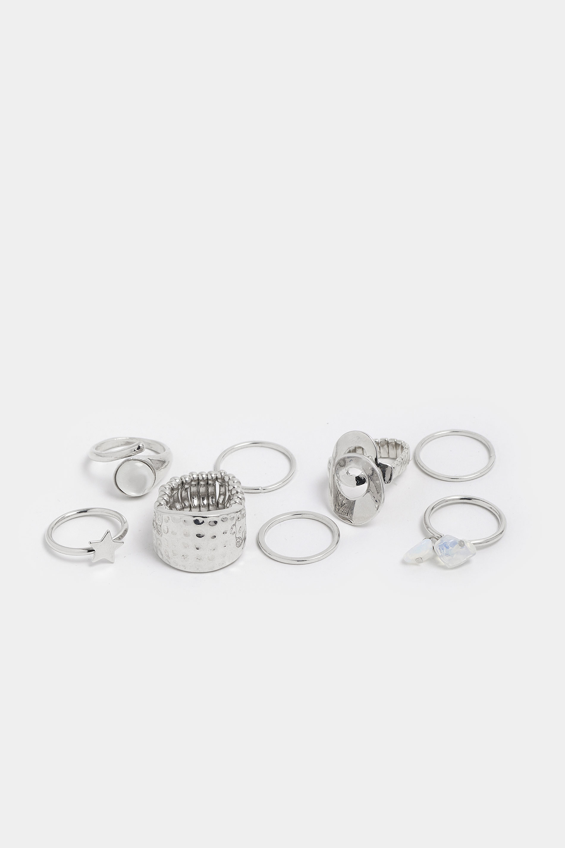 8 PACK Silver Tone Star Ring Set | Yours Clothing 2