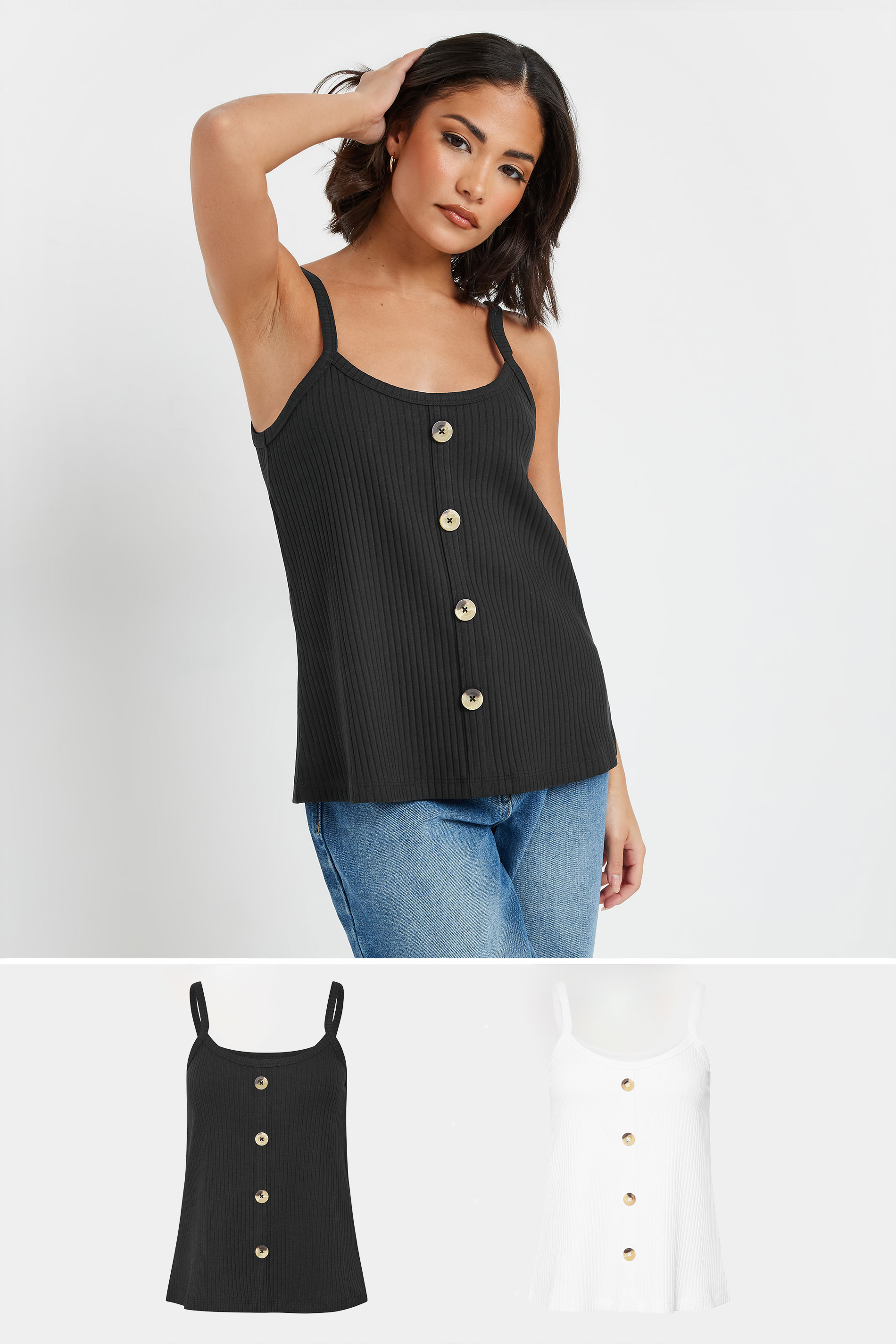 PixieGirl Petite Women's 2 PACK Black & White Button Down Cami Tops | PixieGirl 1