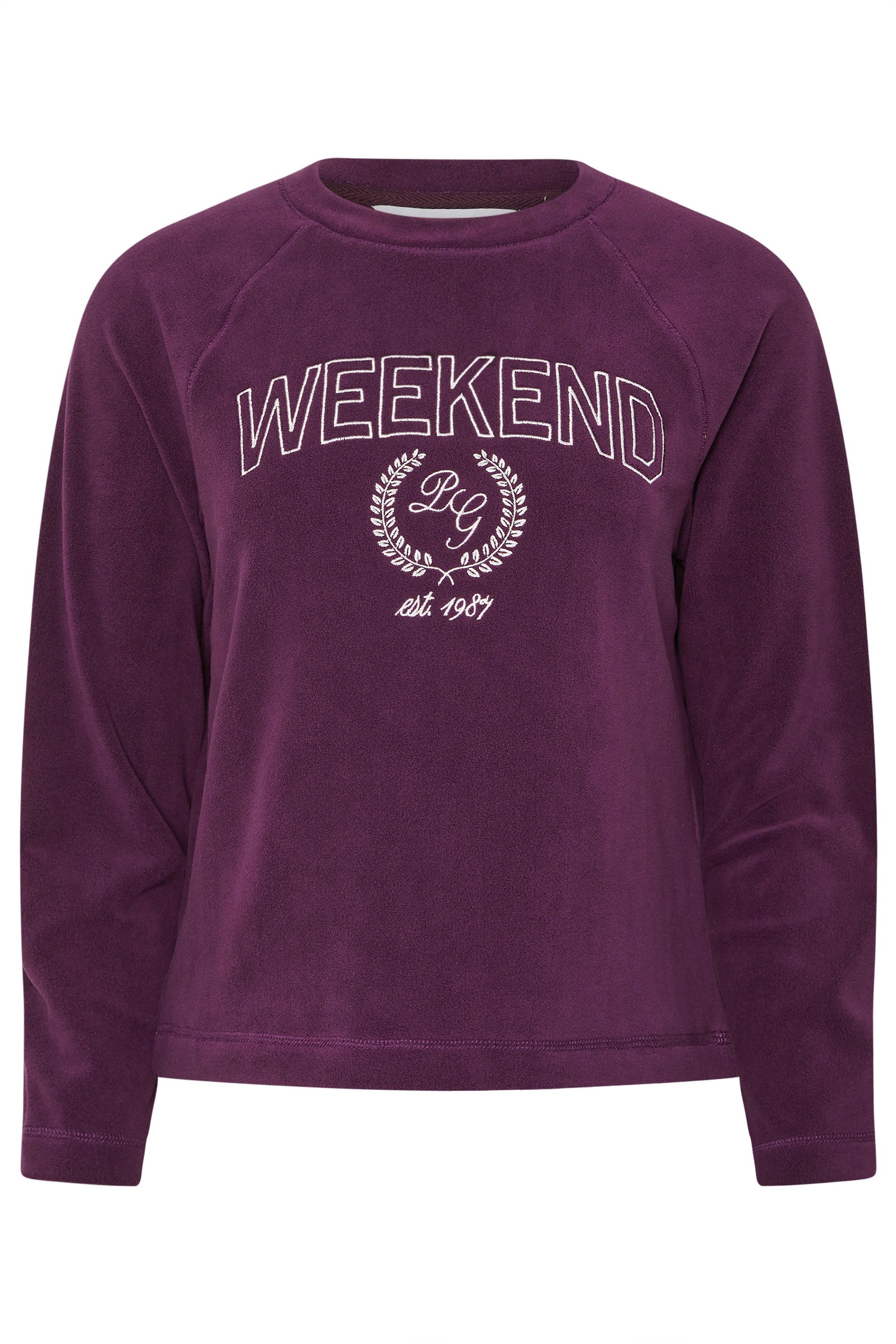 PixieGirl Petite Women's Burgundy Red 'Weekend' Slogan Fleece Lounge Top | PixieGirl 5