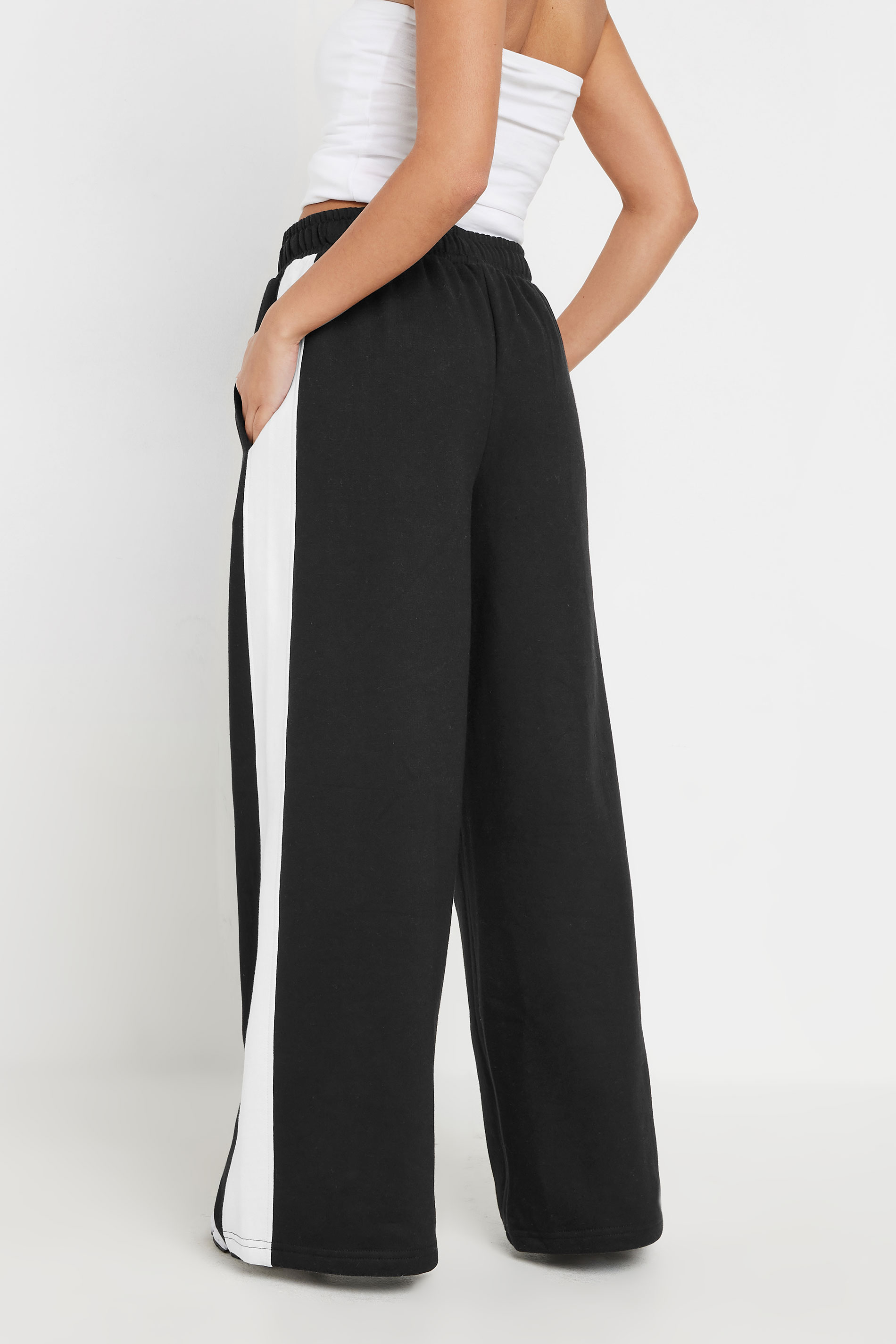 PixieGirl Petite Women's Black Side Striped Wide Leg Jogger | PixieGirl 4