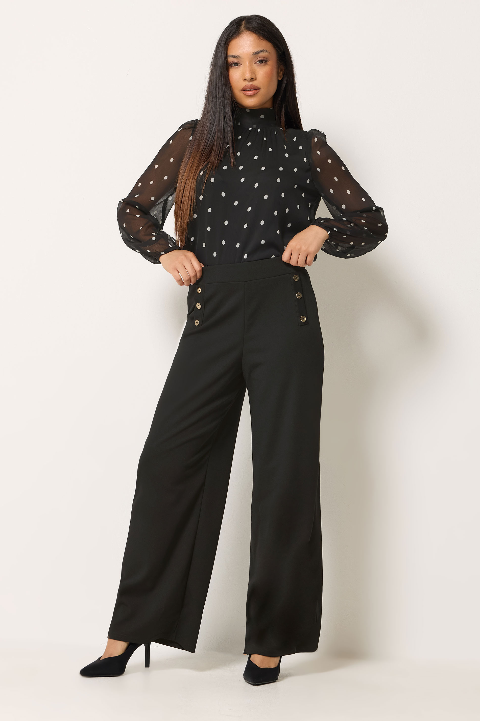 M&Co Petite Black Military Button Trousers | M&Co 1