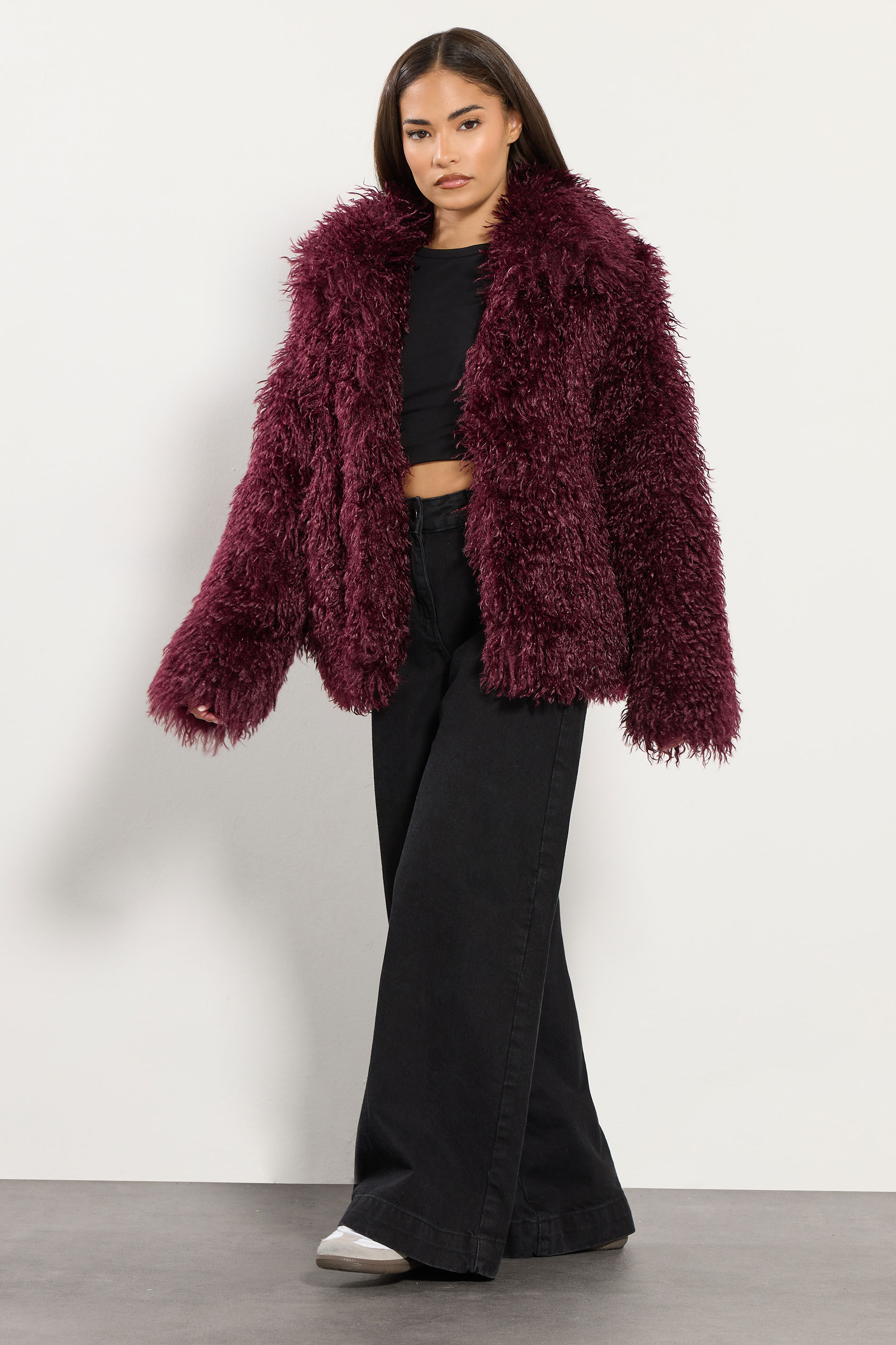 PixieGirl Petite Women's Burgundy Red Mongolian Faux Fur Jacket | PixieGirl 4