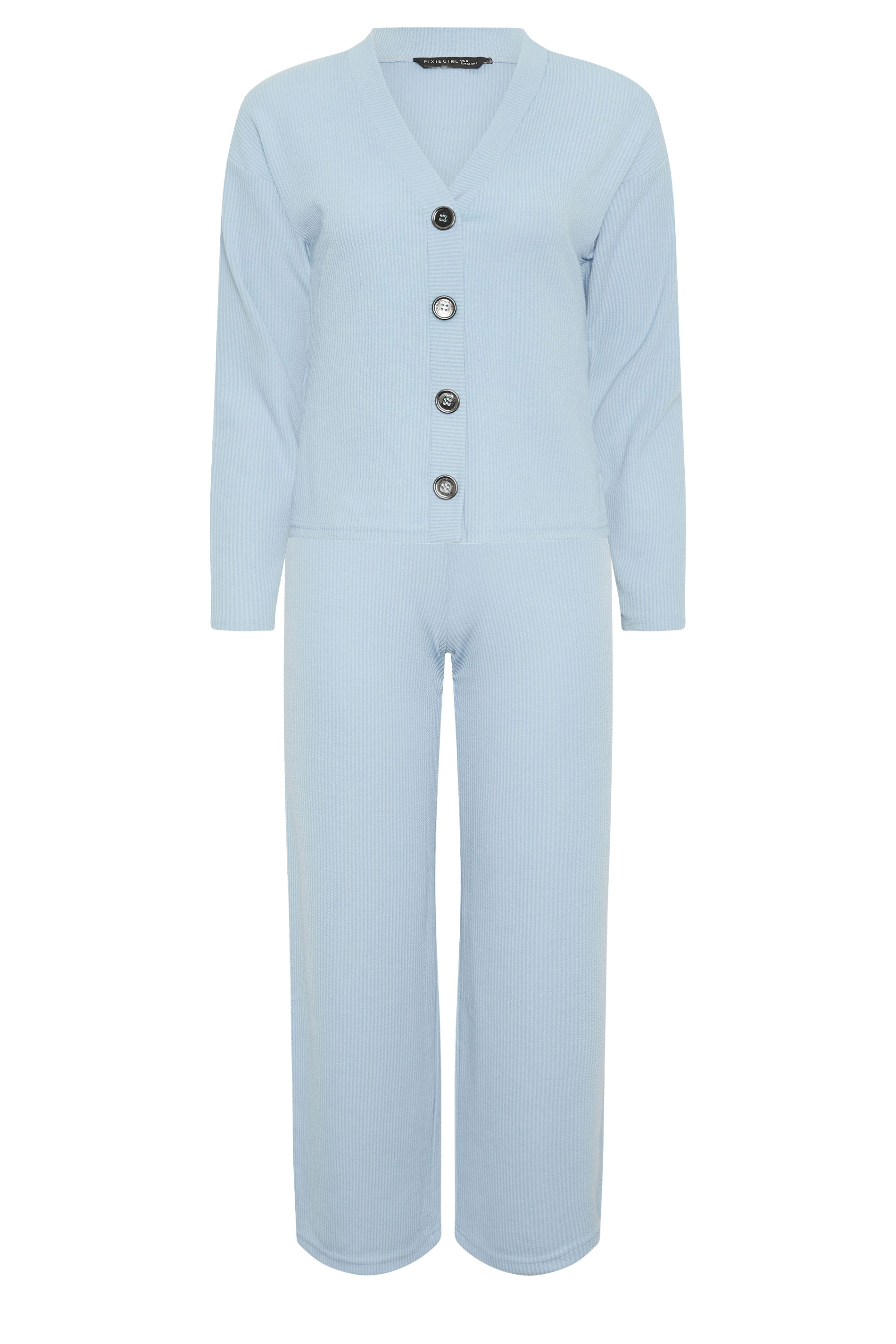 PixieGirl Petite Women's Set Light Blue Ribbed Top & Trousers | PixieGirl 9