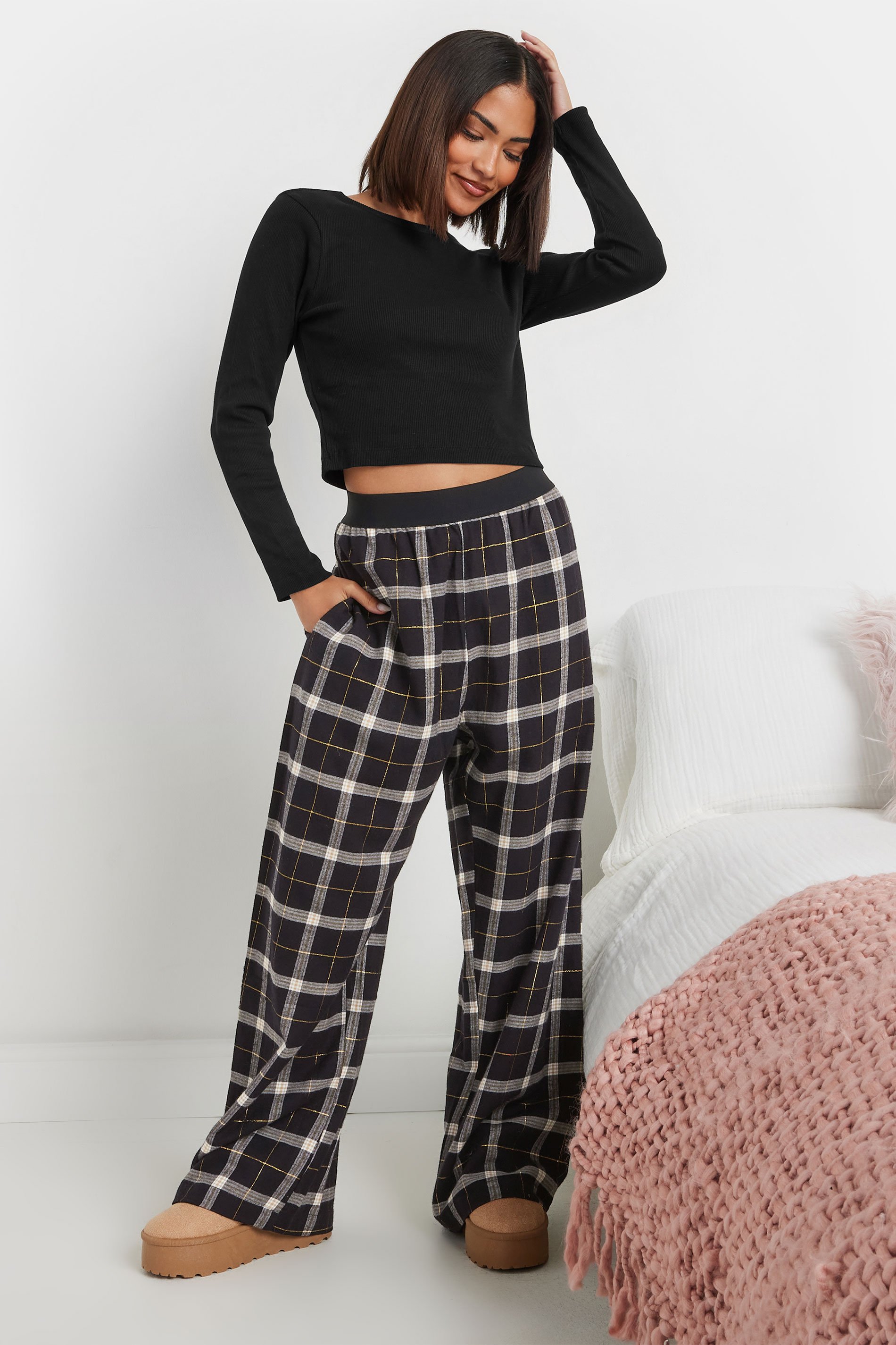 PixieGirl Petite Women's Black Ribbed Pyjama Top | PixieGirl 2