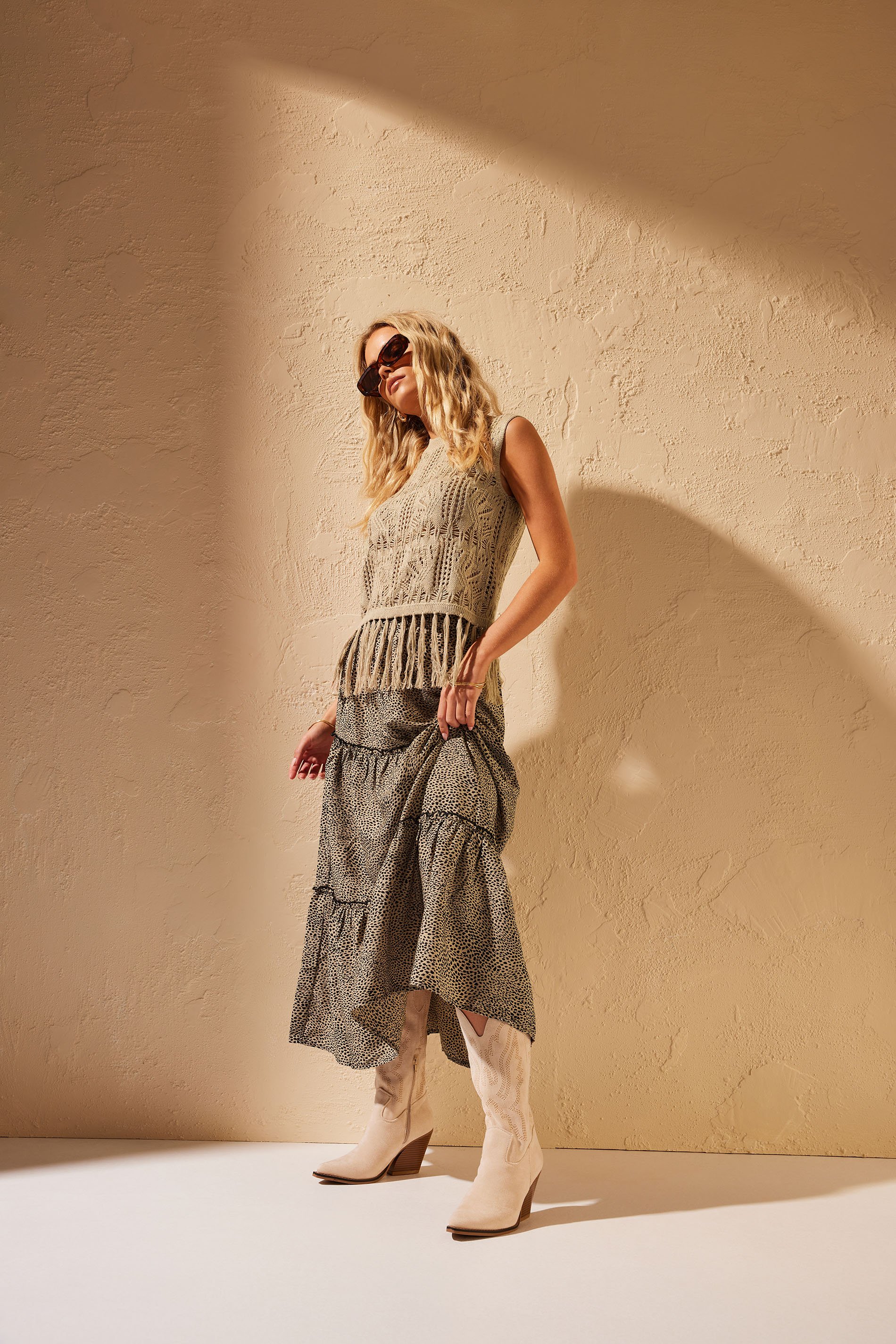 PixieGirl Brown Animal Print Tiered Maxi Skirt | PixieGirl  1