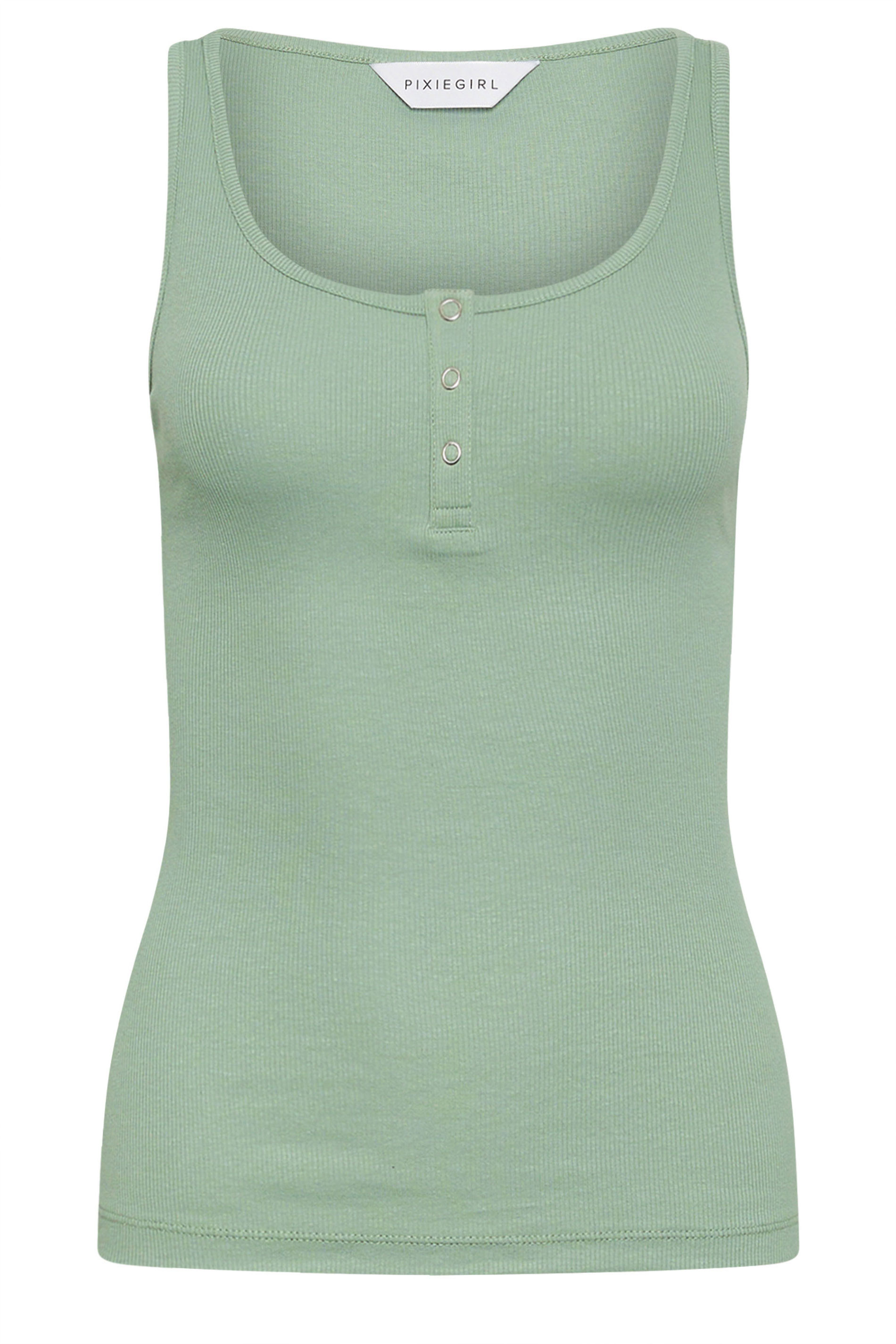 PixieGirl Petite Women's 2 PACK Sage Green & Blue Ribbed Popper Vest Tops | PixieGirl 8