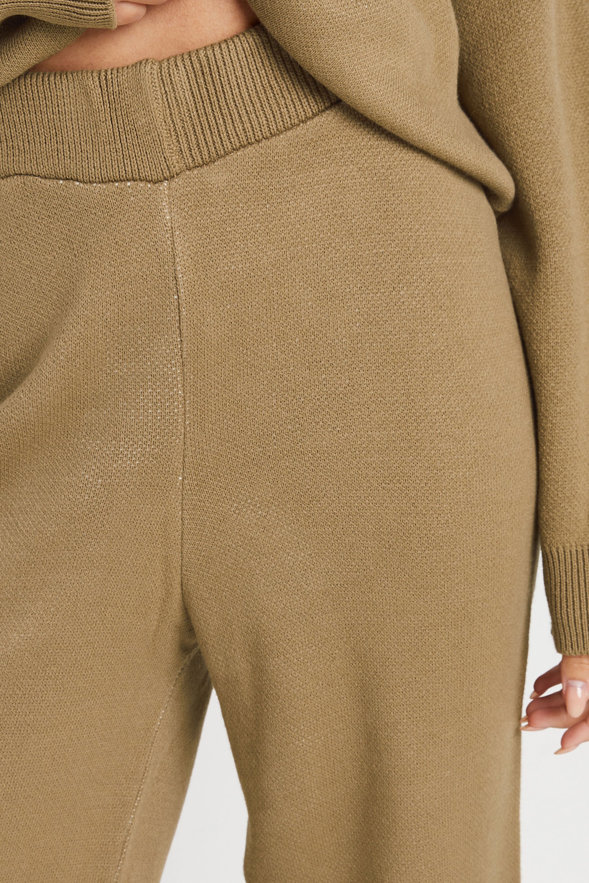 PixieGirl Petite Women's Beige Brown Knitted Wide Leg Trousers | PixieGirl 5