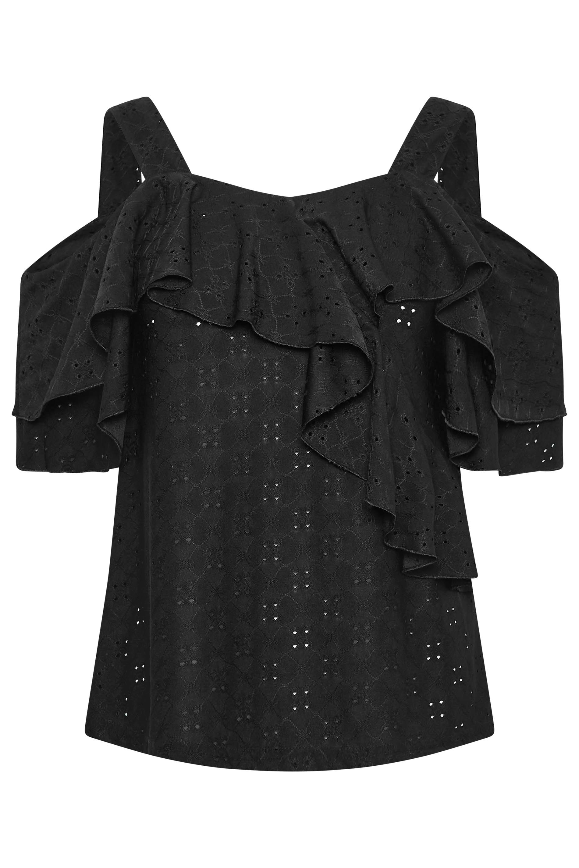 PixieGirl Black Broderie Anglaise Wrap Cold Shoulder Top | PixieGirl 6