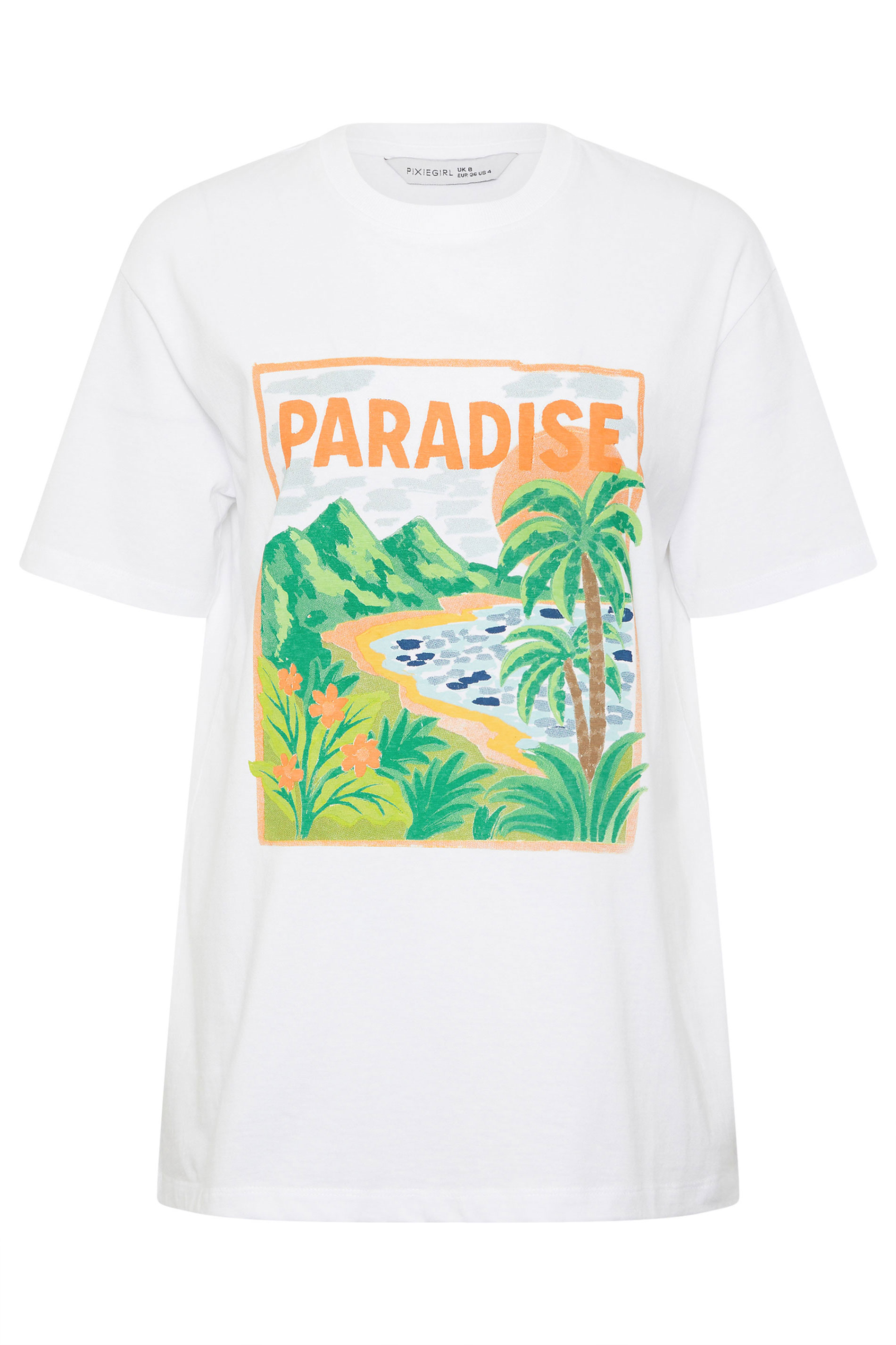 PixieGirl Petite Women's White 'Paradise' Slogan Cotton T-Shirt | PixieGirl 5