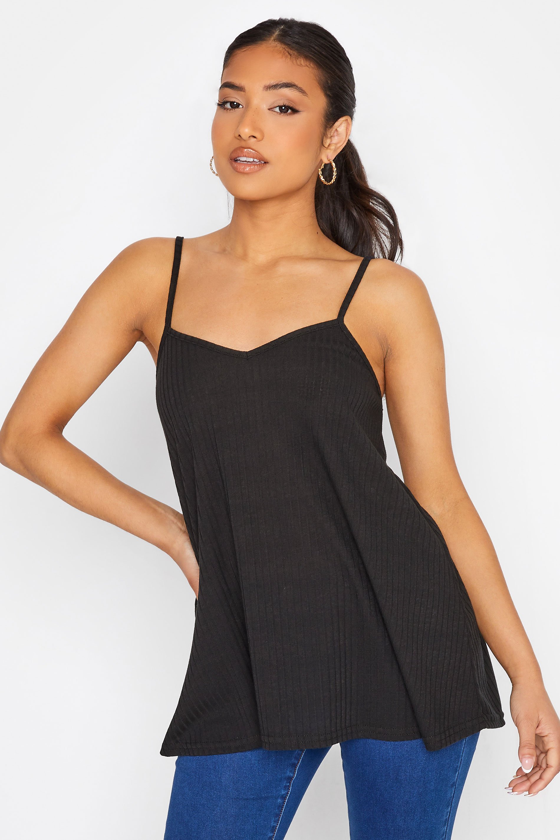 PixieGirl 2 PACK Petite Women's Black & White Ribbed Swing Vest Tops | PixieGirl 2