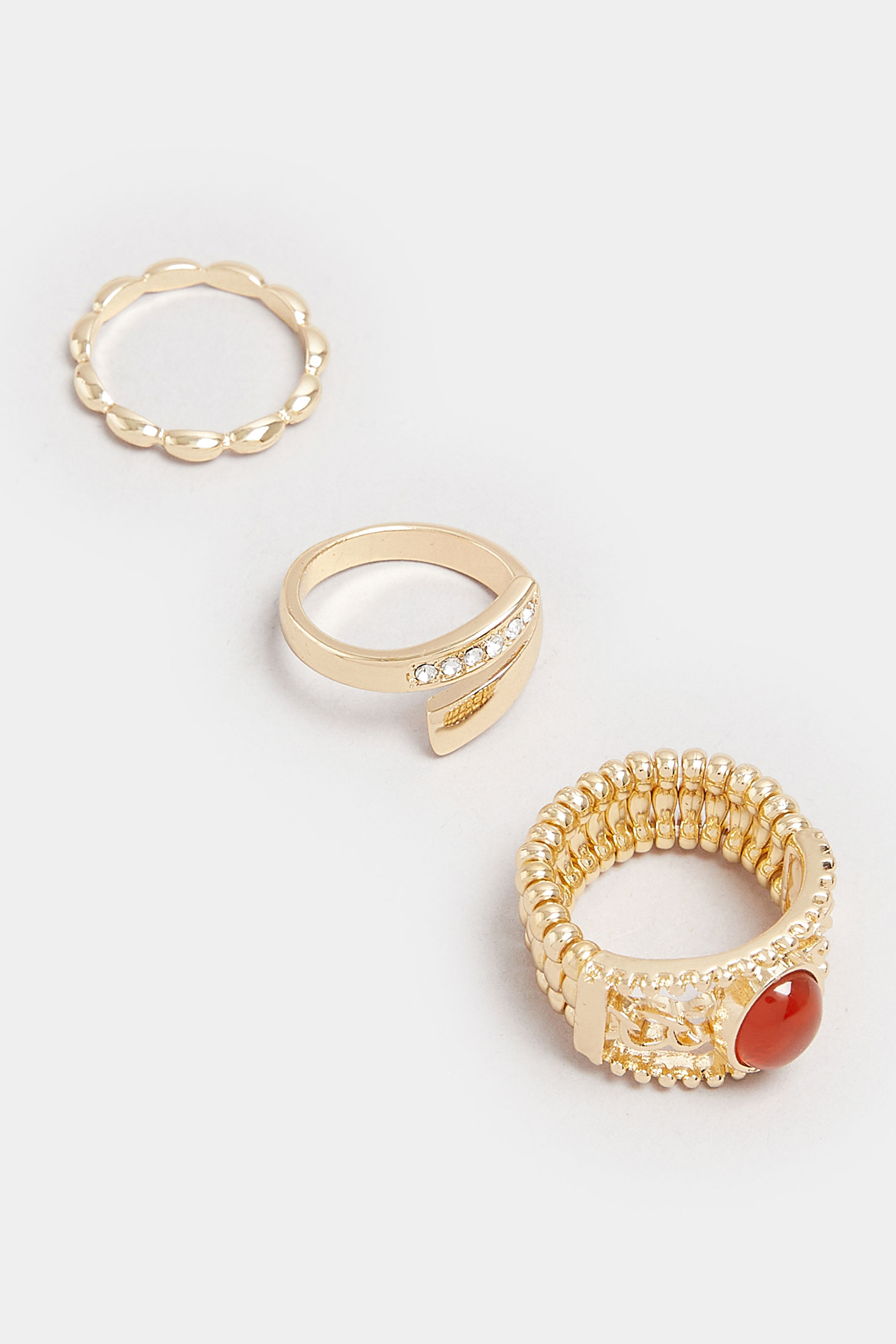3 PACK Gold Tone Stone Ring Set | Yours Clothing 2