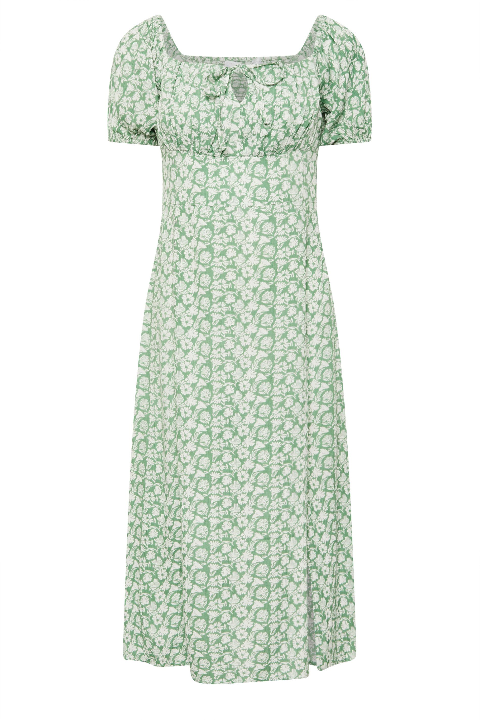 PixieGirl Petite Women's Mint Green Floral Tie Front Midi Dress | PixieGirl 7