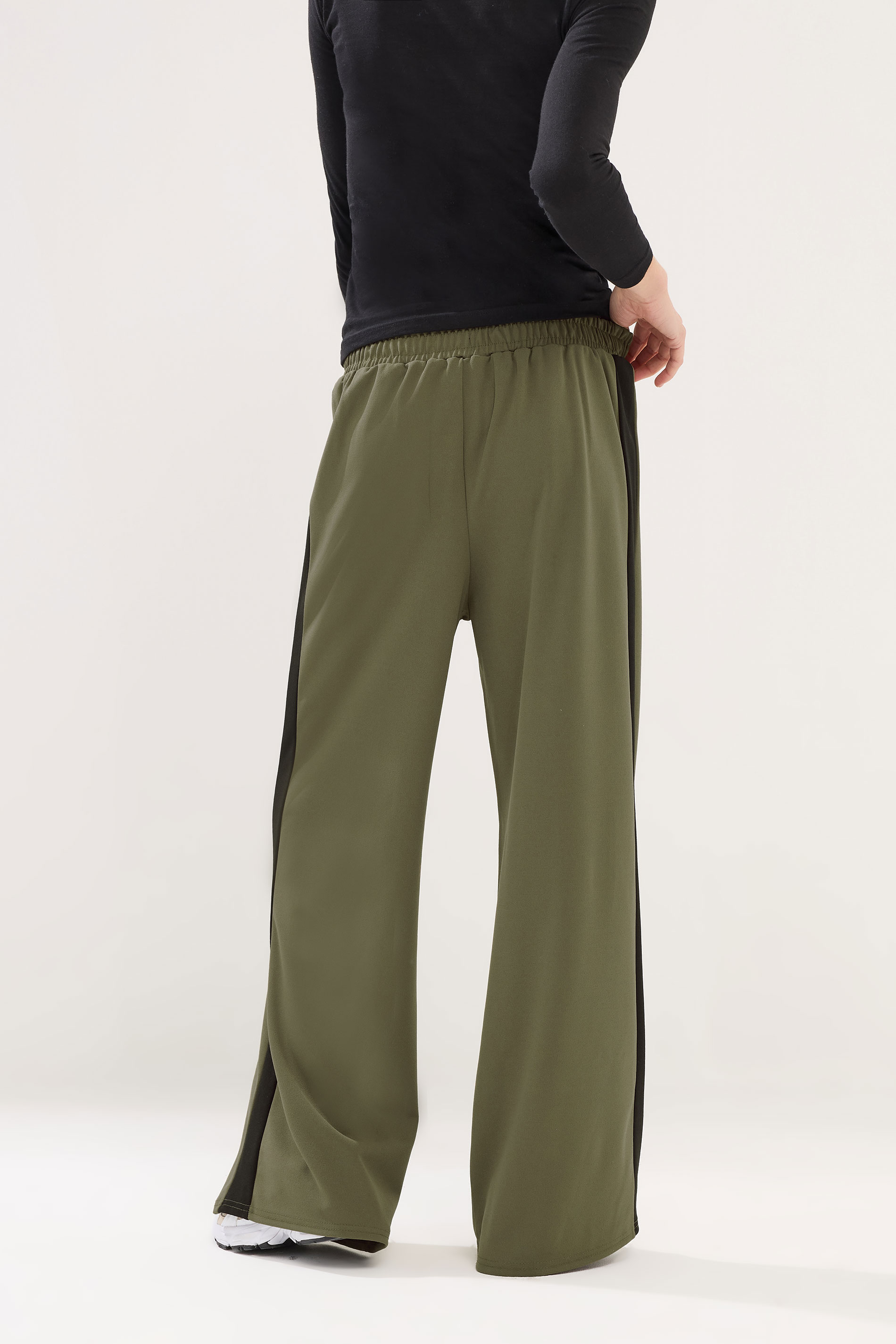 PixieGirl Petite Womens Olive Green Side Stripe Trousers | PixieGirl 3