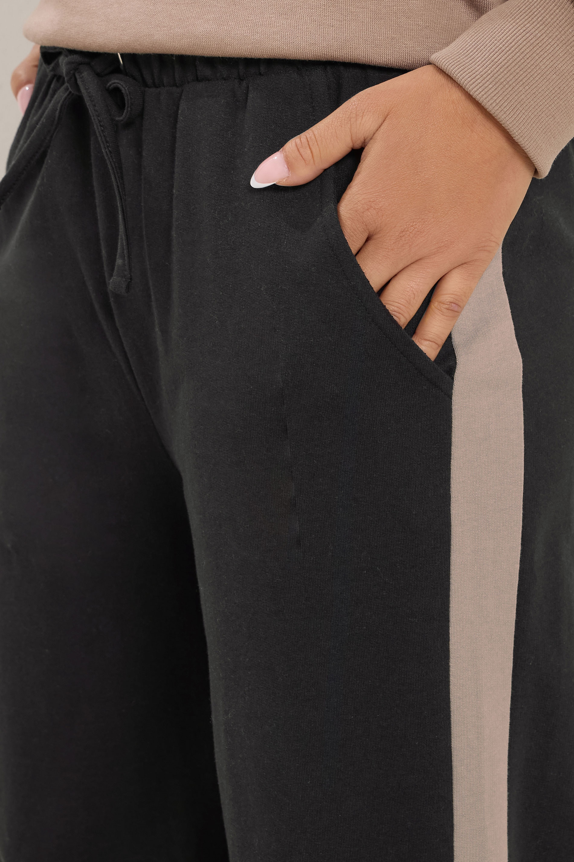 M&Co Petite Black & Brown Side Stripe Cotton Wide Leg Joggers | M&Co 5