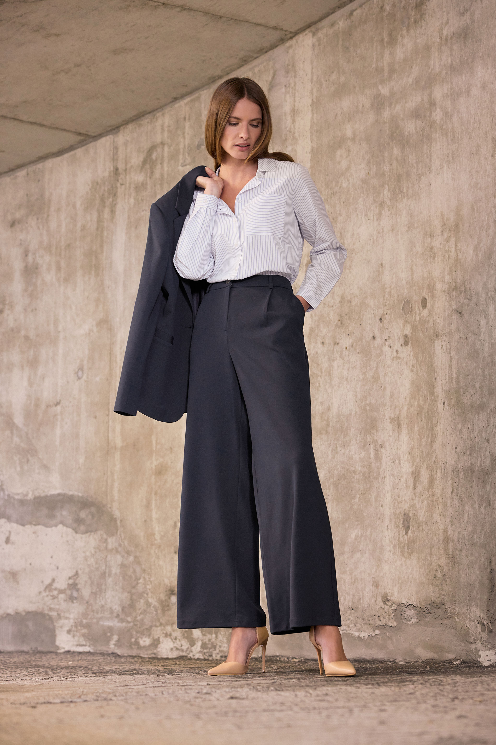M&Co Navy Blue Scuba Wide Leg Trousers | M&Co 3